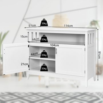 COSTWAY Sideboard, Küchenschrank, mit Türen & Fächern, Weiß, 114x51x91cm