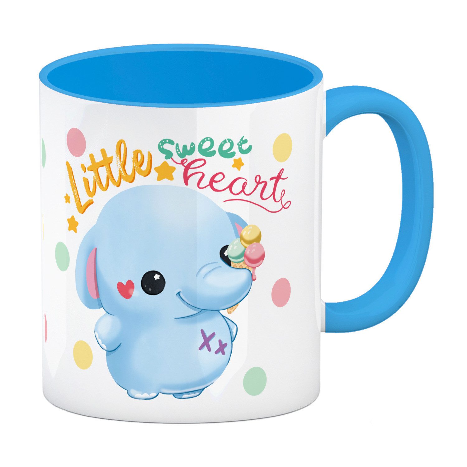 Tasse Elefant Kaffeebecher in hellblau mit Spruch Little sweetheart