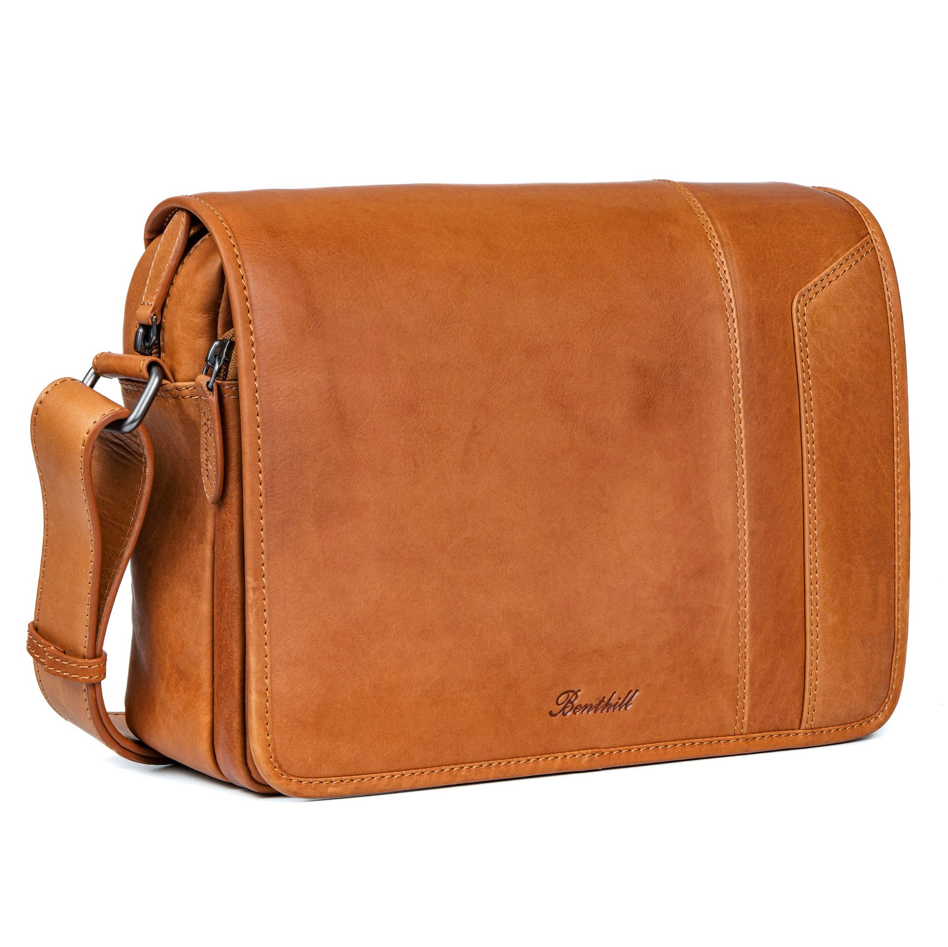 Benthill Messenger Bag Herren Umhängetasche Echt Leder Messenger Laptop Schultertasche Damen, Reißverschlussfach