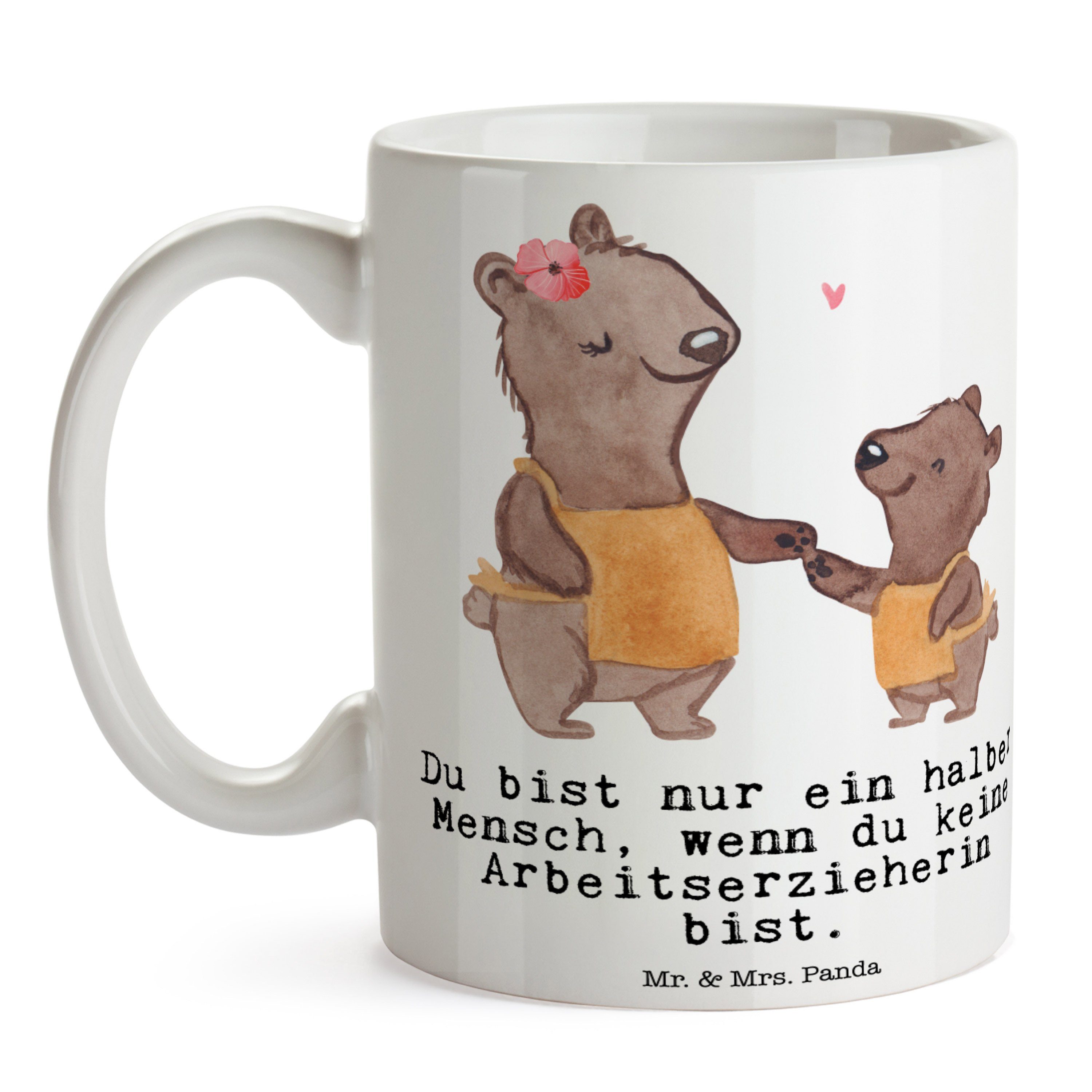 Herz Mr. & Weiß Mrs. Panda Tasse - Arbeitserzieherin Rente, Geschenk, - Kollegi, Kollege, Keramik mit