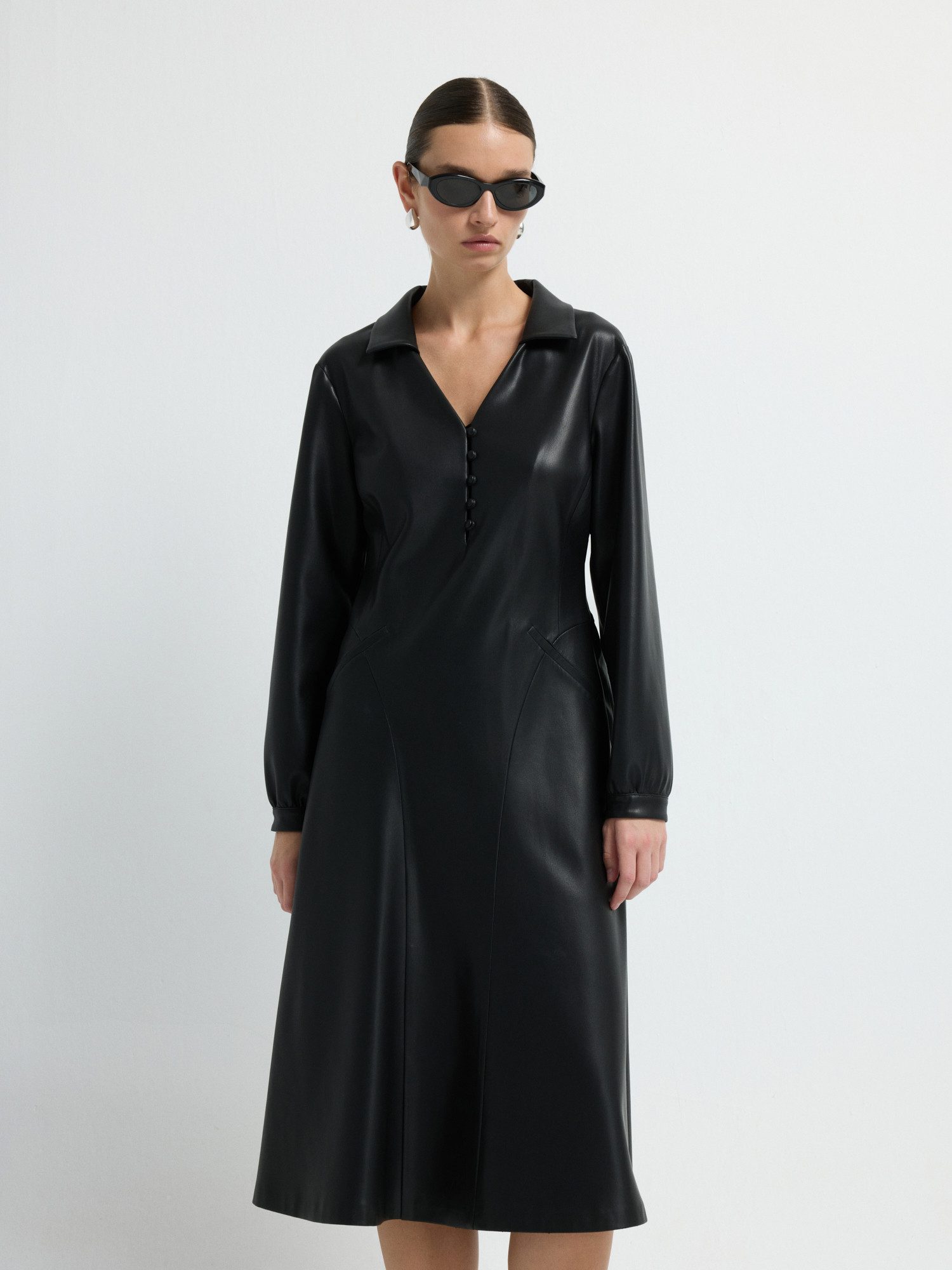 adL Midikleid Midi-Kunstlederkleid