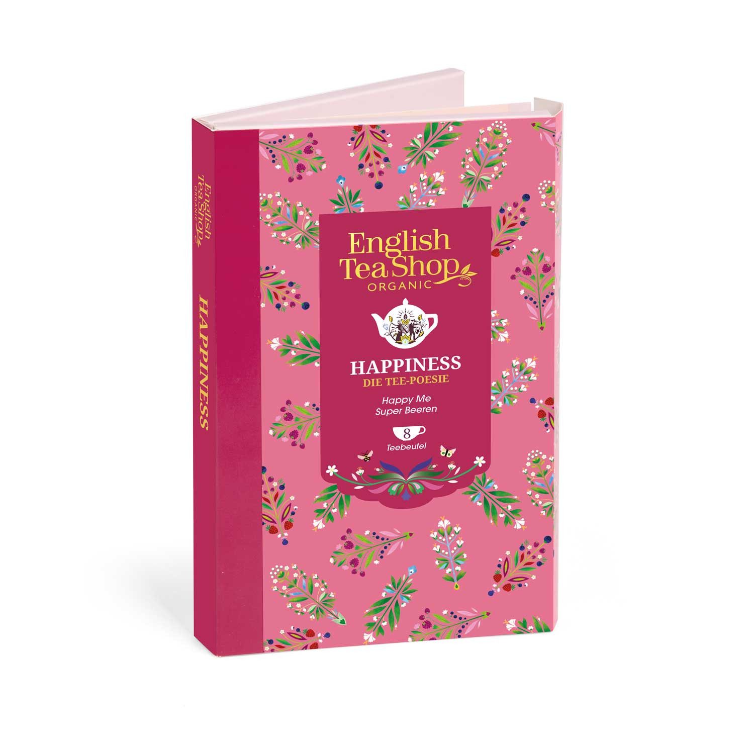 English Tea Shop Tee ETS - Tee Geschenk Tee-Poesie "Happiness", 8 Teebeutel, BIO, 2 Kräuter-/Früchtetess ohne Koffein.
