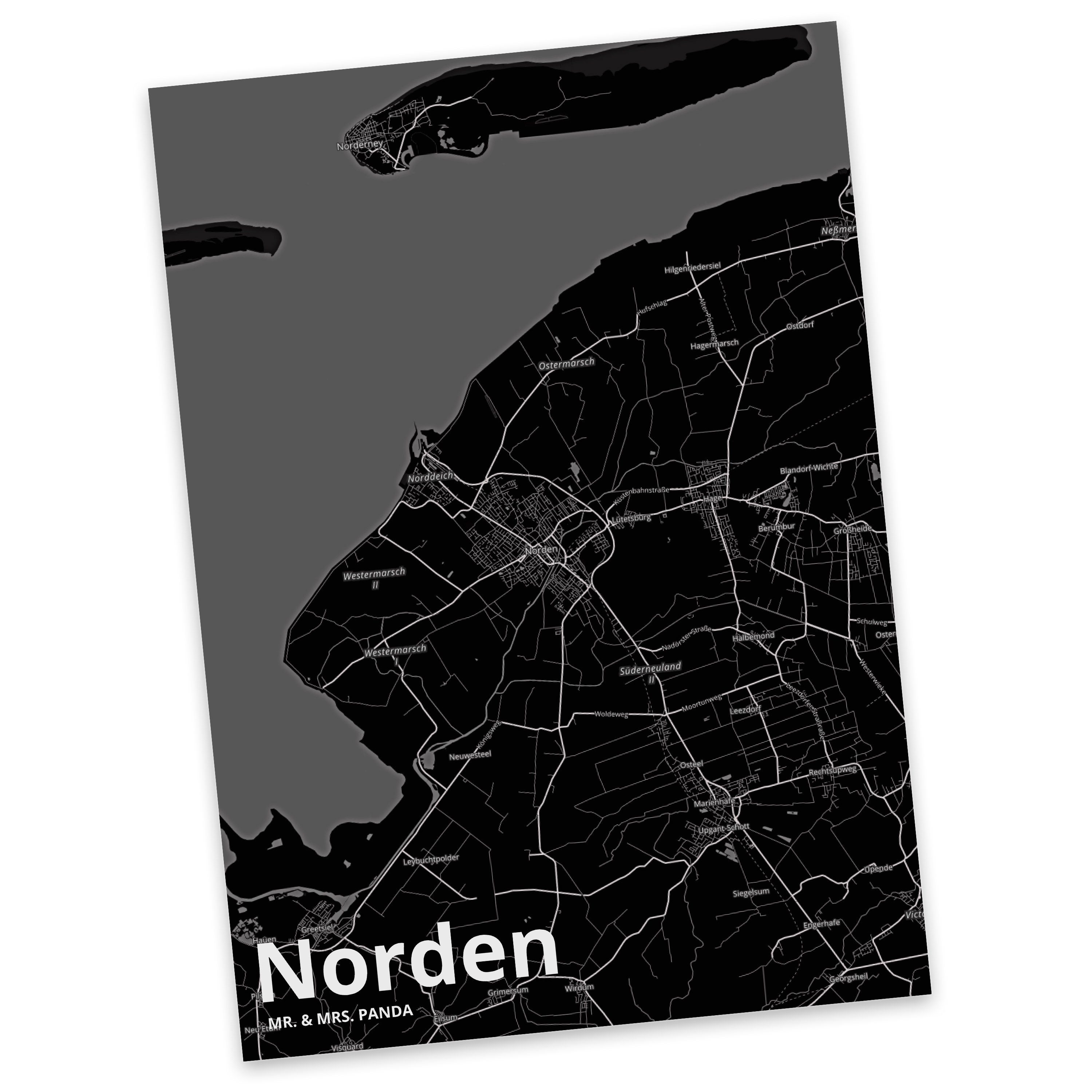 Mr. & Mrs. Panda Postkarte Norden - Geschenk, Geburtstagskarte, Geschenkkarte, Stadt, Städte, Da
