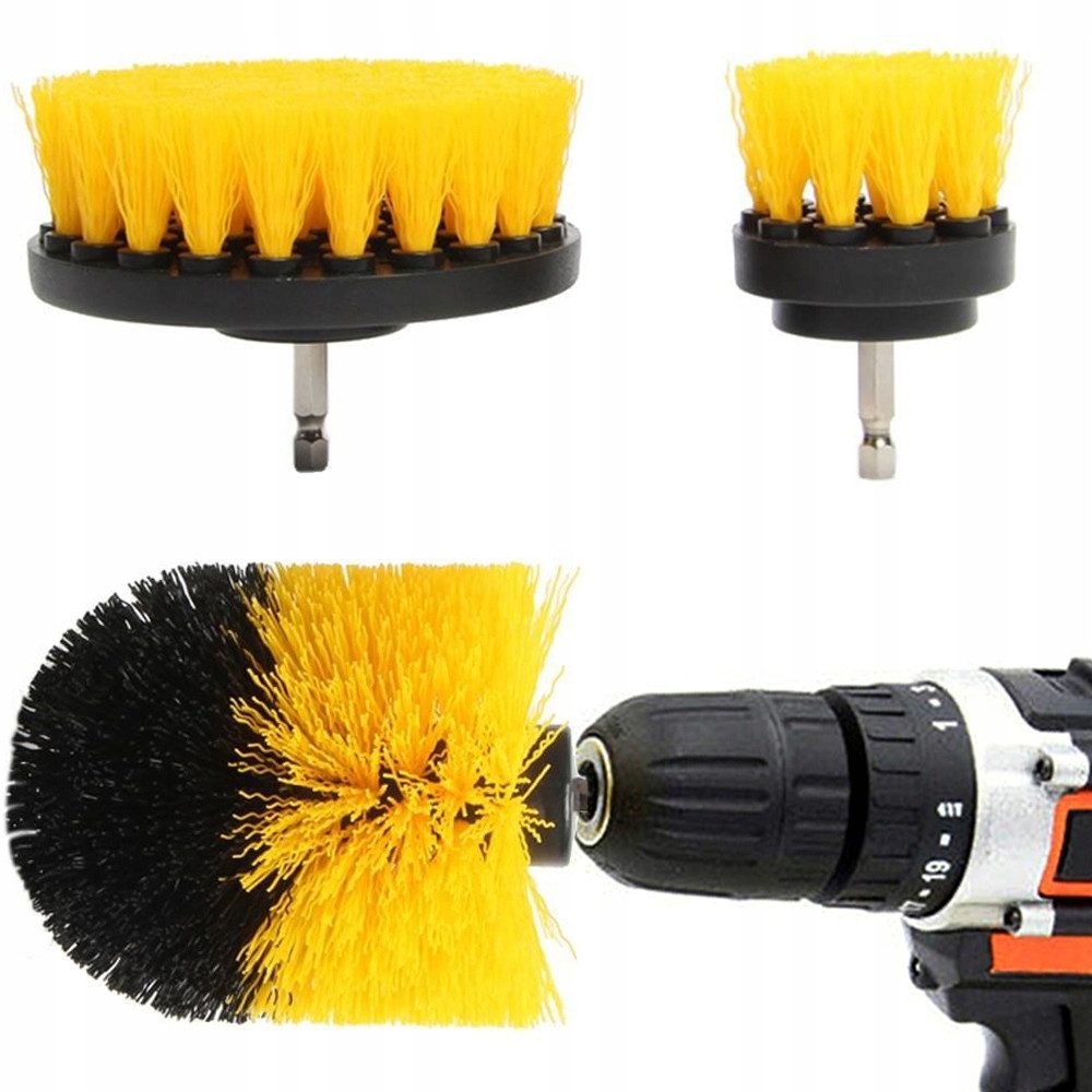 VERK GROUP Reinigungsbürste Bürstenaufsatz 3tlg Set Akkuschrauber Nylon Reinigungsbürste, Fugen, Akkuschrauber, Fahrzeugreinigung, Gartenmöbel, Felgen, Küche, Bohrmaschinen, Fliesen, Pflastersteine, Badezimmer, (3er Set, 3-tlg), 3-teilig, Nylonborsten, Sechskant-Aufnahme