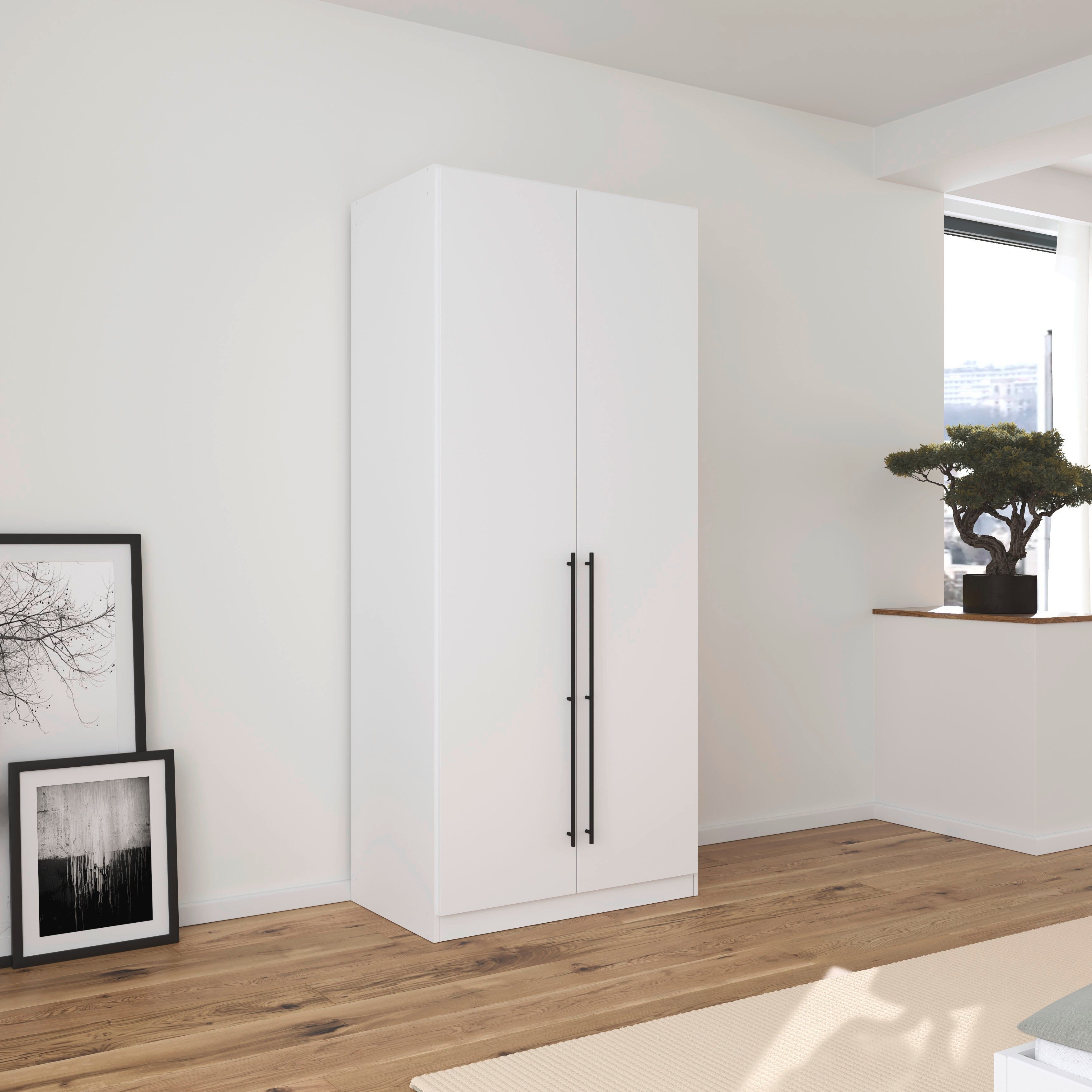 rauch Kleiderschrank Drehtürenschrank Schrank Garderobe Wäscheschrank Schlafzimmer AVOLA (3 verschiedene Ausstattungen BASIC/CLASSIC/PREMIUM (inkl. SOFT-CLOSE) mit hochwertigen Stangengriffen in Schwarz aus Metall MADE IN GERMANY