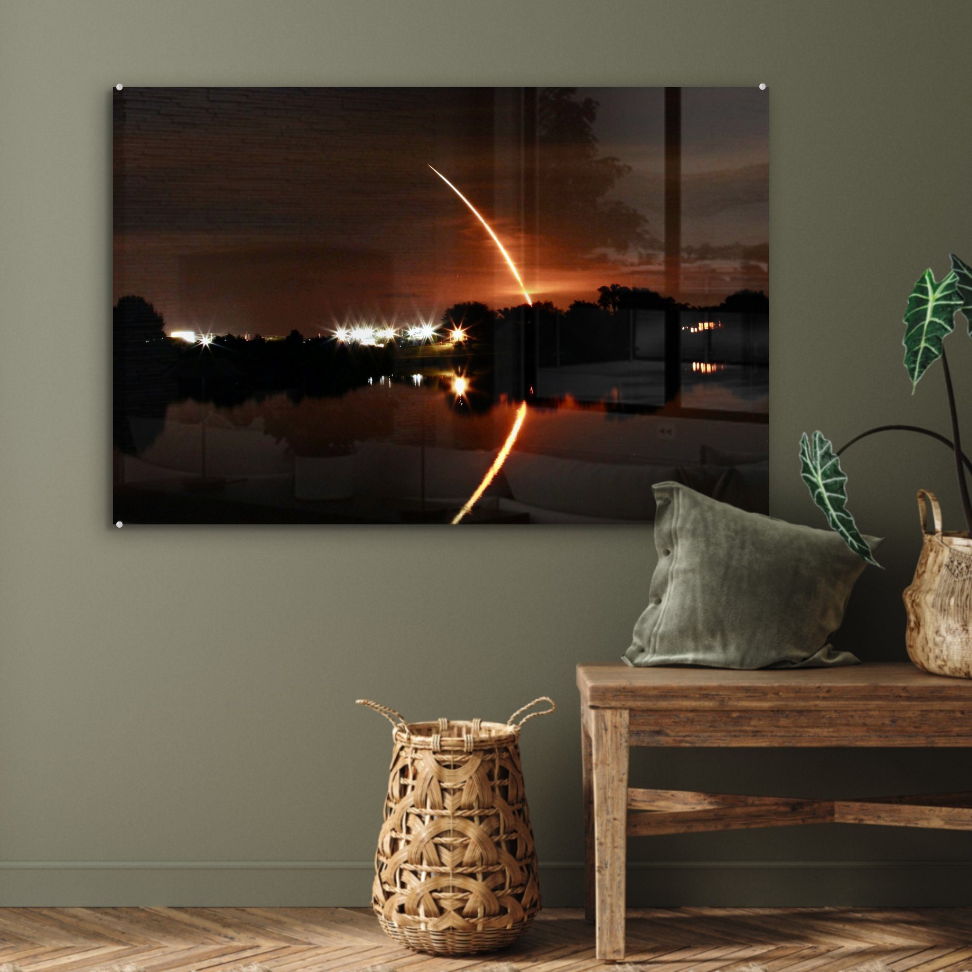 (1 Wohnzimmer Langzeitbelichtung St), Schlafzimmer MuchoWow Acrylglasbild & des Acrylglasbilder Space-Shuttle-Starts,