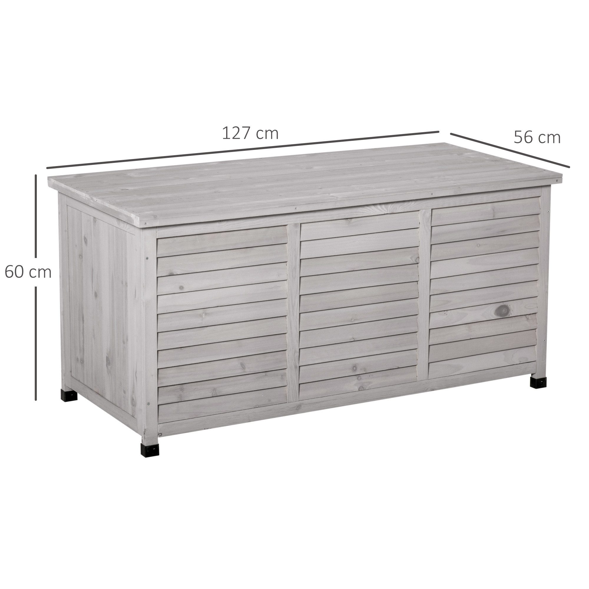 Outsunny Geräteschrank Aufbewahrungsbox, Gartentruhe, wetterbeständig, Massivholz (Kissenbox, 1-St., Gartenbox) für Garten, Balkon, Hellgrau – Bild 3 von 5