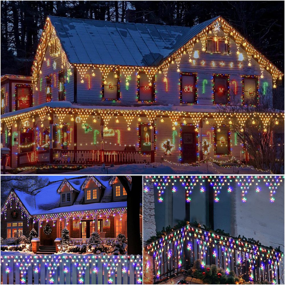 PRIISF Lichtervorhang LED Lichterkette Eisregen Lichtervorhang Weihnachtsdeko Garten 8 Modi, 400cm Balkon Bogen Lichterkette Sternenvorhang Weihnachten Beleuchtung