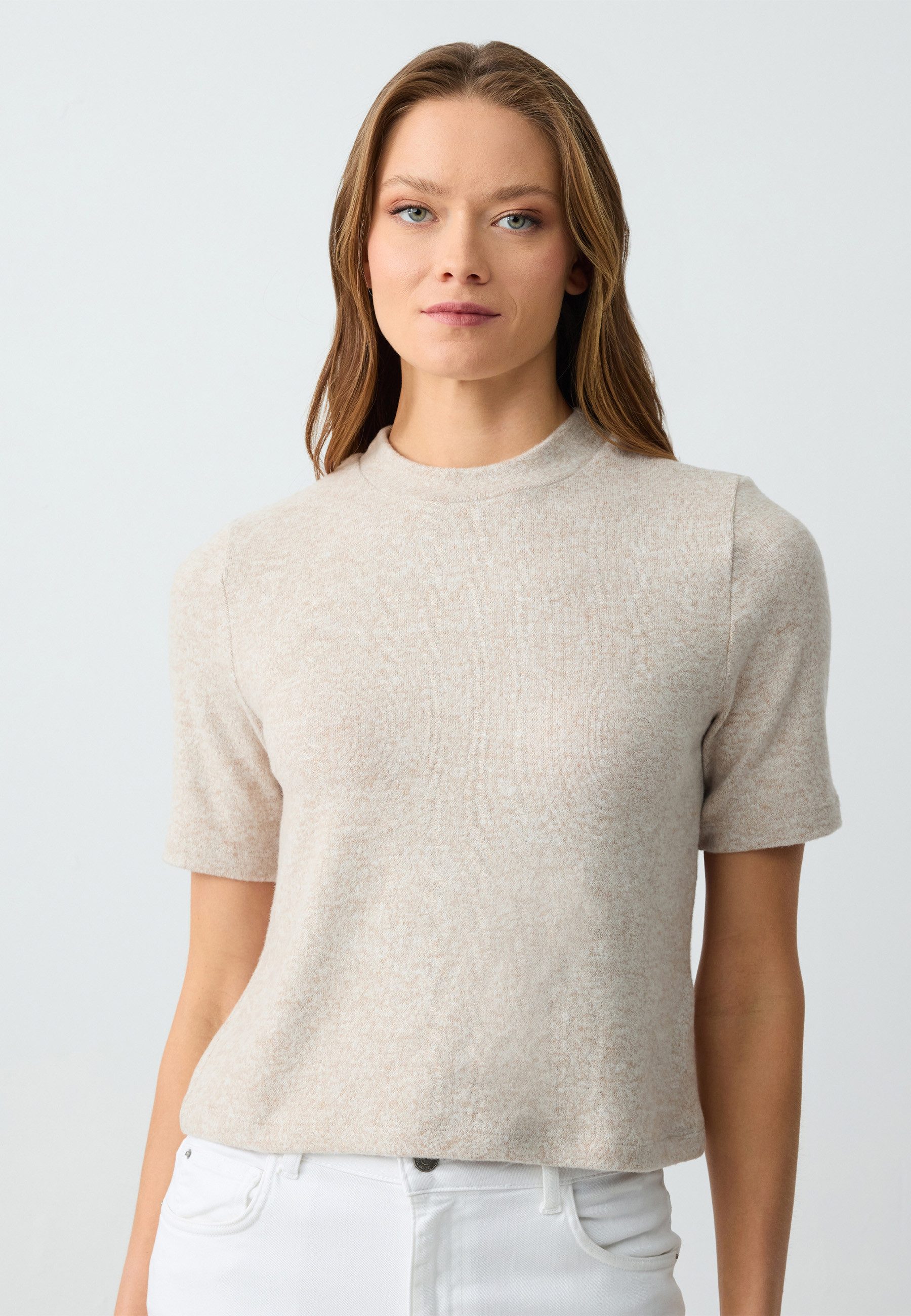 Blusentop Strickbluse Mit Halblangem Rollkragen Und Kurzen Ärmeln Und Lockerer P