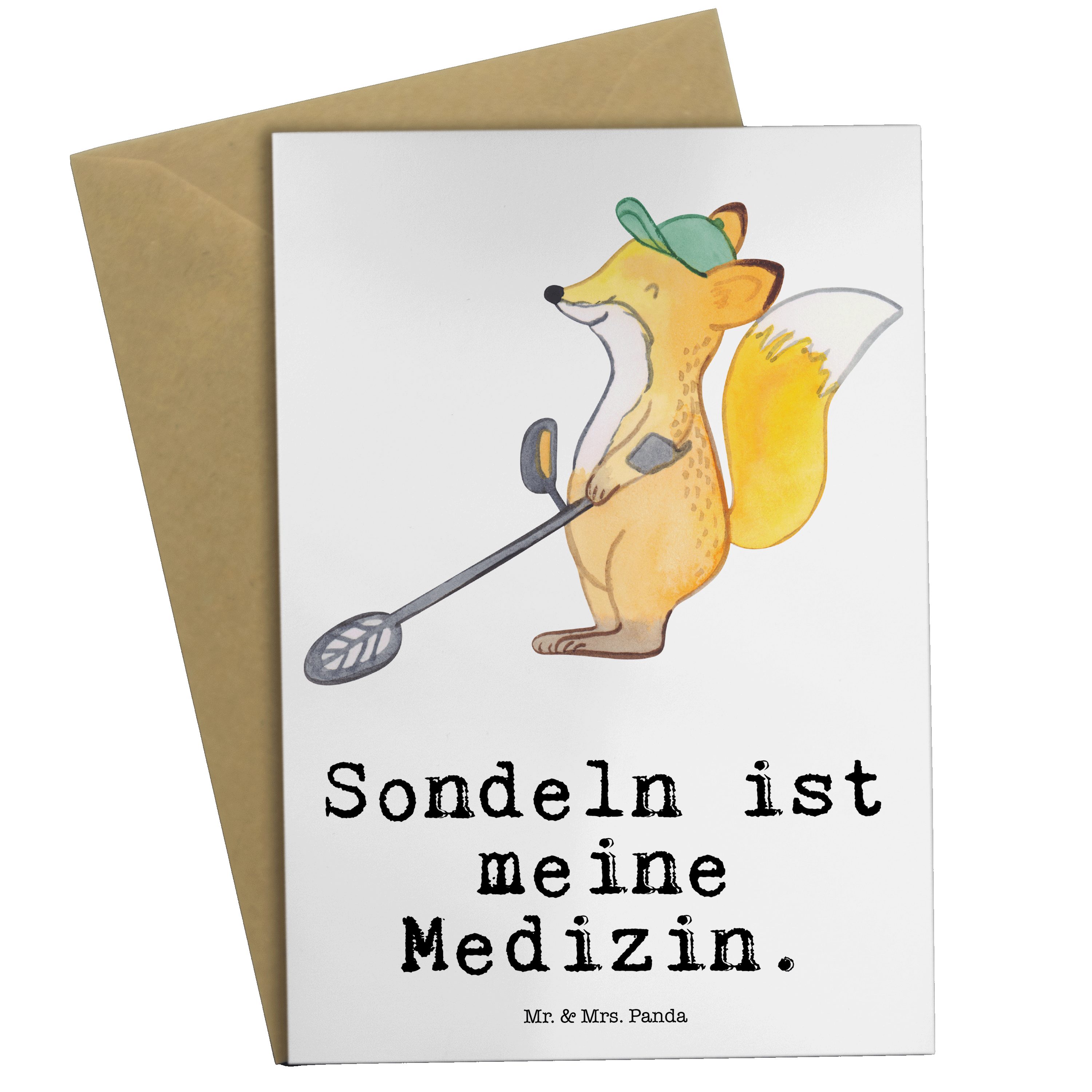 Mr. & Mrs. Panda Grußkarte Fuchs Metalldetektor Medizin - Weiß - Geschenk, Geburtstagskarte, Glü