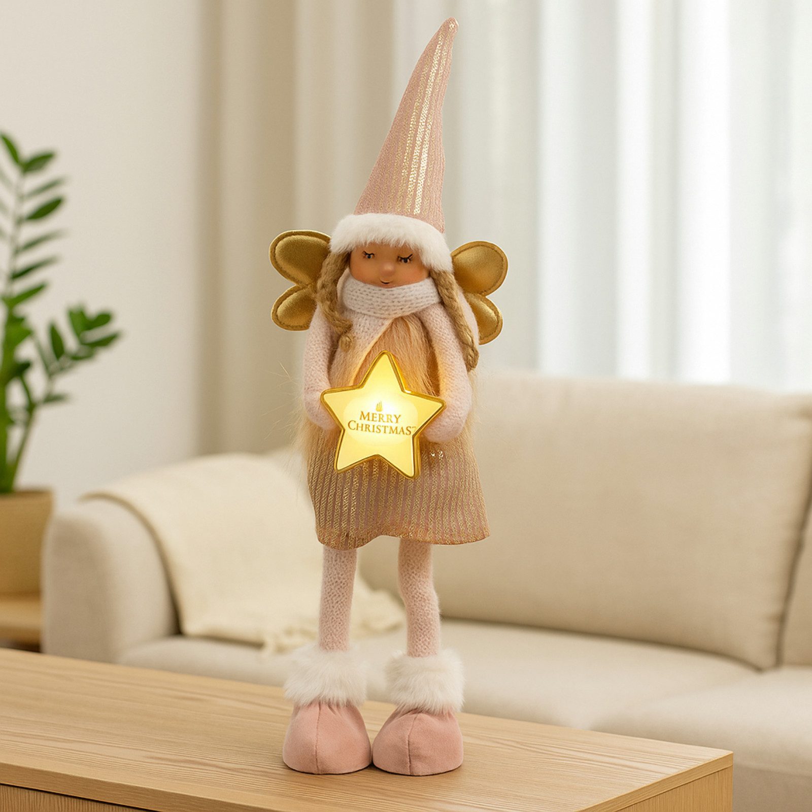 Koopman Engelfigur Weihnachtsfigur Dekofigur Figur Engel Dekoration Weihnachten (Stück, 1 St., Packung), Stehend, beschwert, Rosa / Weiß, Standsicher, Dekorativ – Bild 3 von 5