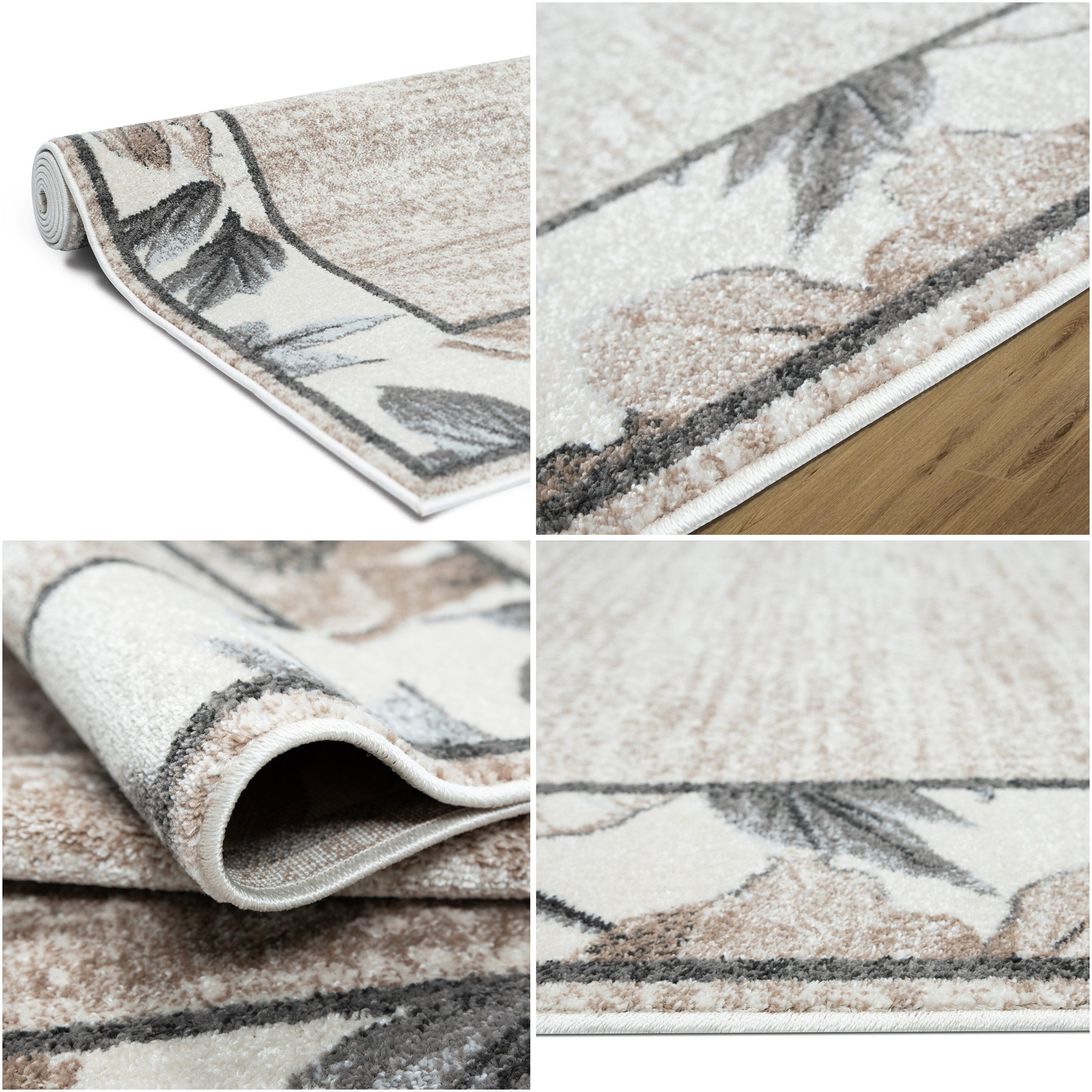 OTTO home Teppich Florent mit Rahmen, Blumen Design, rechteckig, Höhe: 9 mm, Floral, detailreiche Blüten, meliert, elegant, Wohnzimmer – Bild 3 von 5