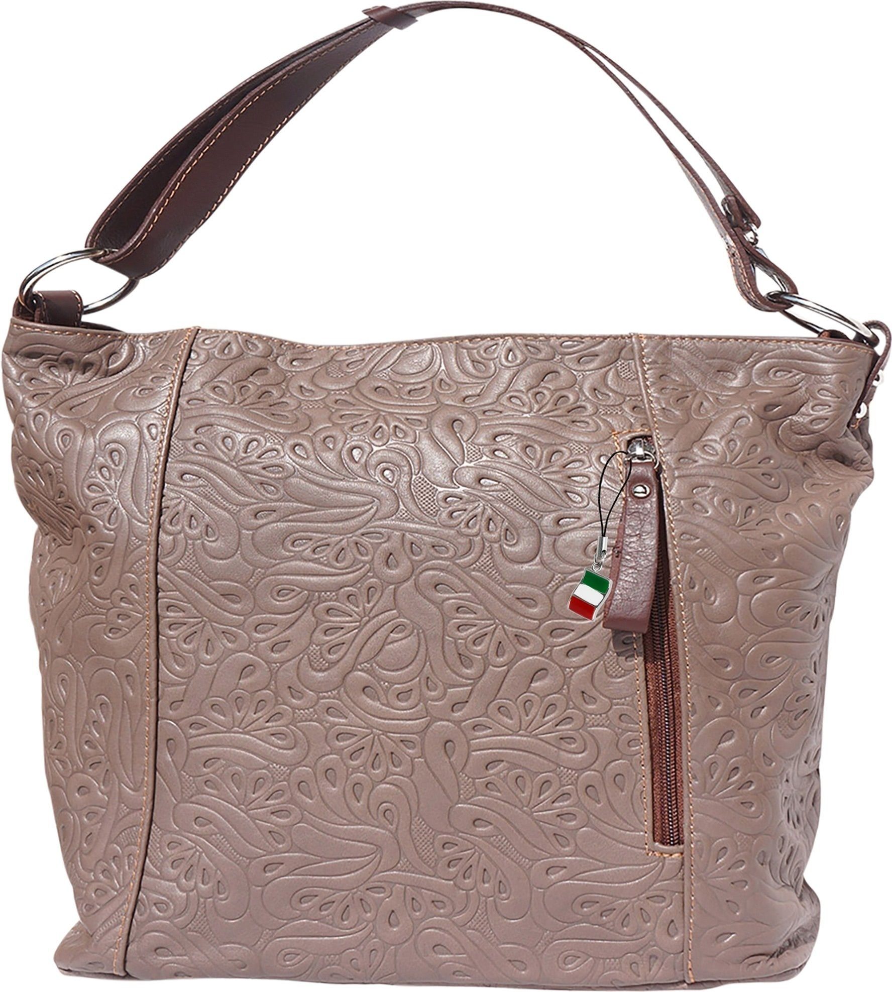 FLORENCE Schultertasche Florence Echtleder Schultertasche Damen (Schultertasche), Damen Leder Schulter-, Henkel-, Umhängetasche, taupe, braun ca. 35cm