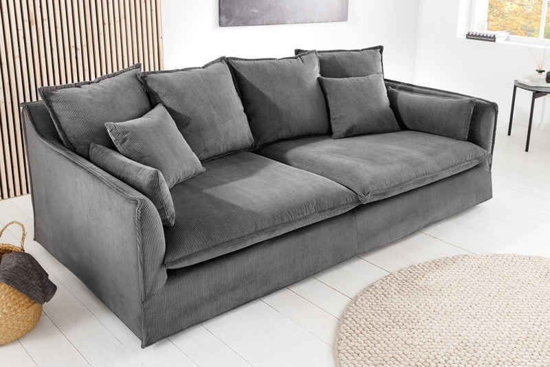 riess-ambiente 3-Sitzer HEAVEN 205cm grau, Einzelartikel 1 Teile, Wohnzimmer · Cord · Federkern · mit Kissen · Modern Design