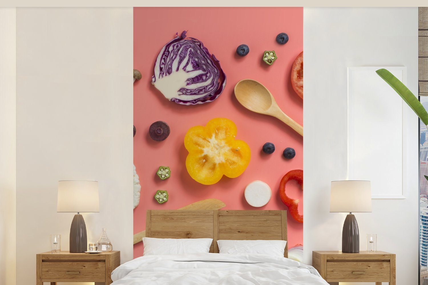 Fototapete Schlafzimmer (2 - Lebensmittel bedruckt, Gemüse, Fototapete St), für Wohnzimmer Vliestapete Küche, MuchoWow - Küche Matt,