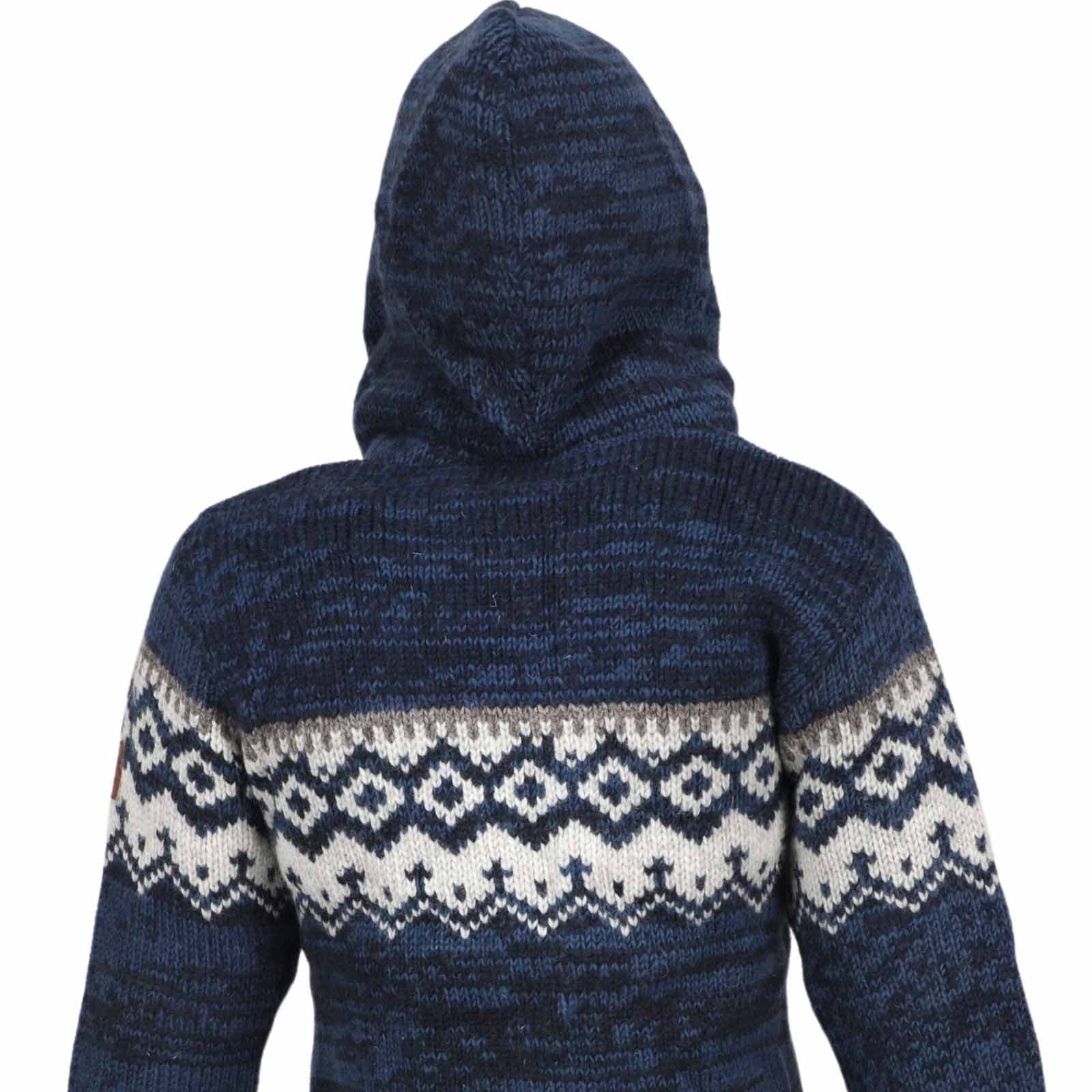 UND MAGIE Wolle Nordisches Muster Strickjacke Herren Jacke+Kapuze KUNST Schurwolle Strickjacke