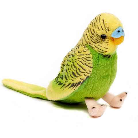 Uni-Toys Kuscheltier Wellensittich mit Stimme, 12 cm - blau/grün - Plüsch-Vogel, Plüschtier, zu 100 % recyceltes Füllmaterial