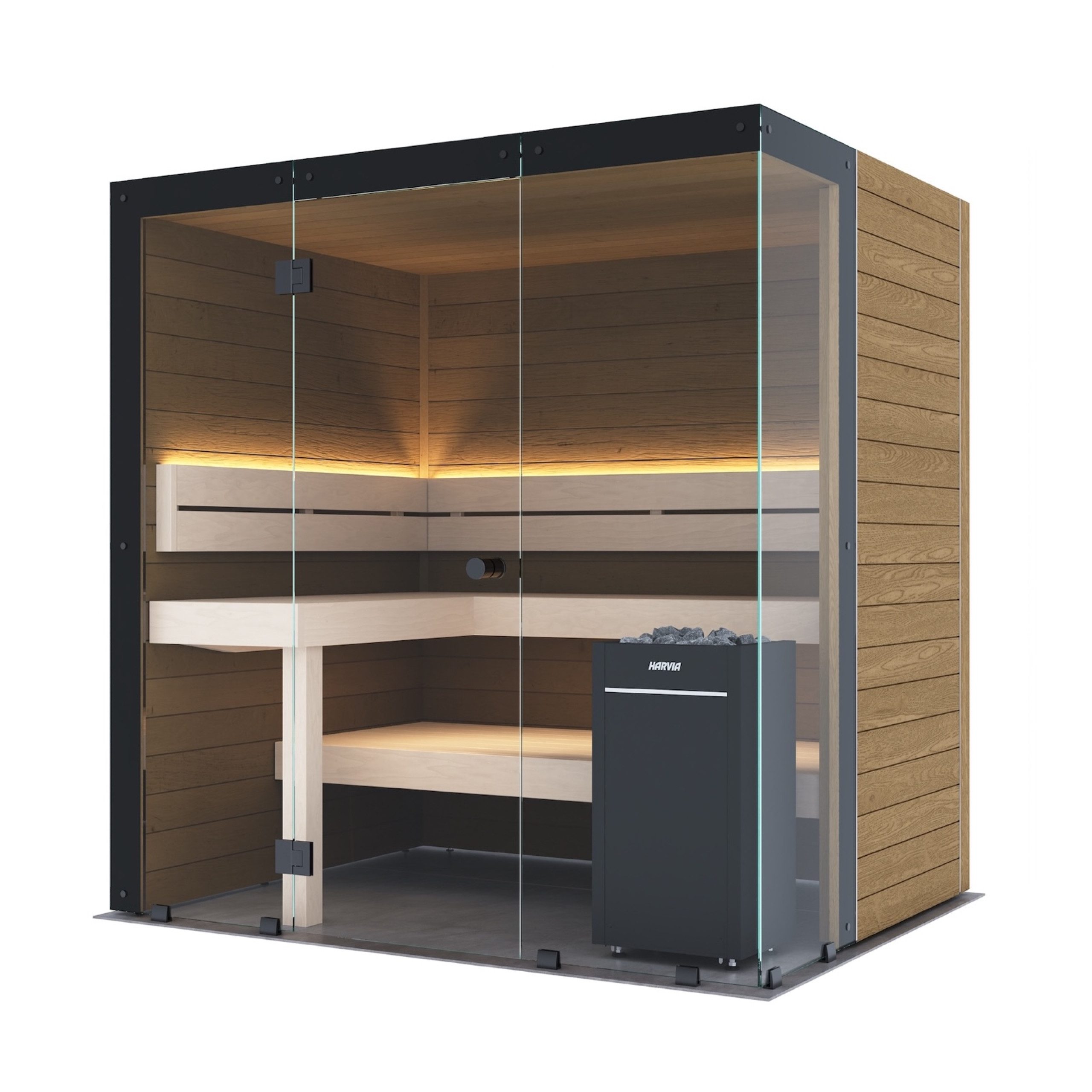 HARVIA Sauna Harvia Block Right Medium Saunakabine Design-Sauna aus Thermo-Erle