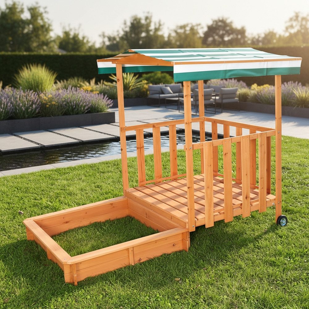Mucola Sandkasten Sandkasten Sandkiste Holz Dach Sandbox Plane Kinder Spielhaus Sitzbank, (Stück, 1-tlg., Sandkasten), Bereits imprägniert (biologisch unbedenklich)
