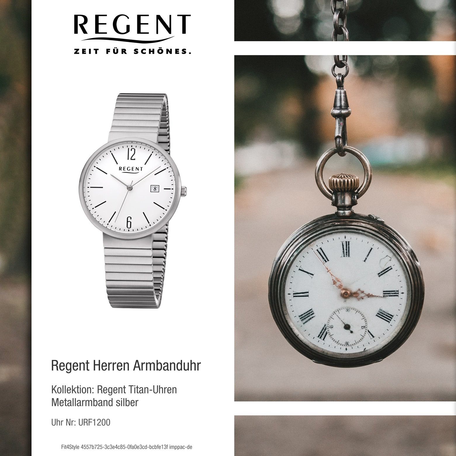 Metallarmband Regent Regent (ca. rund, Herren F-1200 Herren Uhr Quarz, Quarzuhr mittel 38mm), Armbanduhr Metall