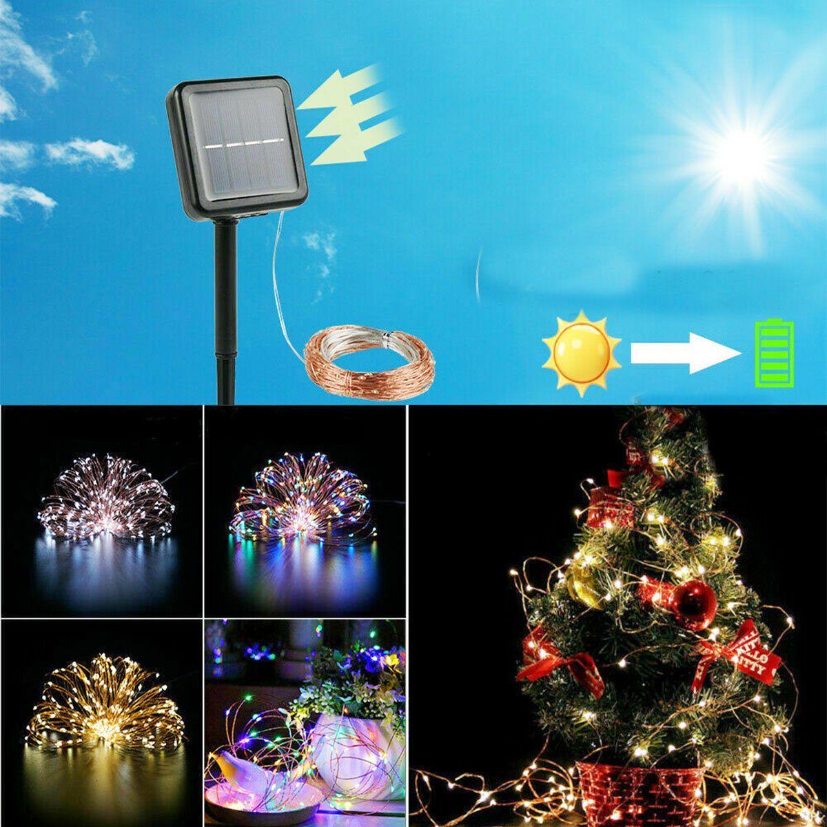 200LEDS LED kaltweiß/bunt, LED / Licht, Solarleuchte LEDs Garten / Dekor Kupferdraht Innen warmweiß fest LED Solar 100LEDs Außen Wasserdicht 22M-Bunt integriert, 200 IP65 22M oyajia Party 12M Lichterkette