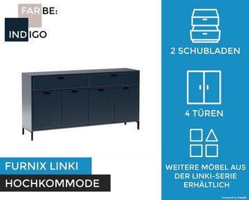 Furnix Hochkommode Sideboard LINKI LS1 Wohnzimmerkommode industrial, Loftdesign, mit 4 Türen und 2 Schubladen, B165,3 x H86 x T40,6 cm