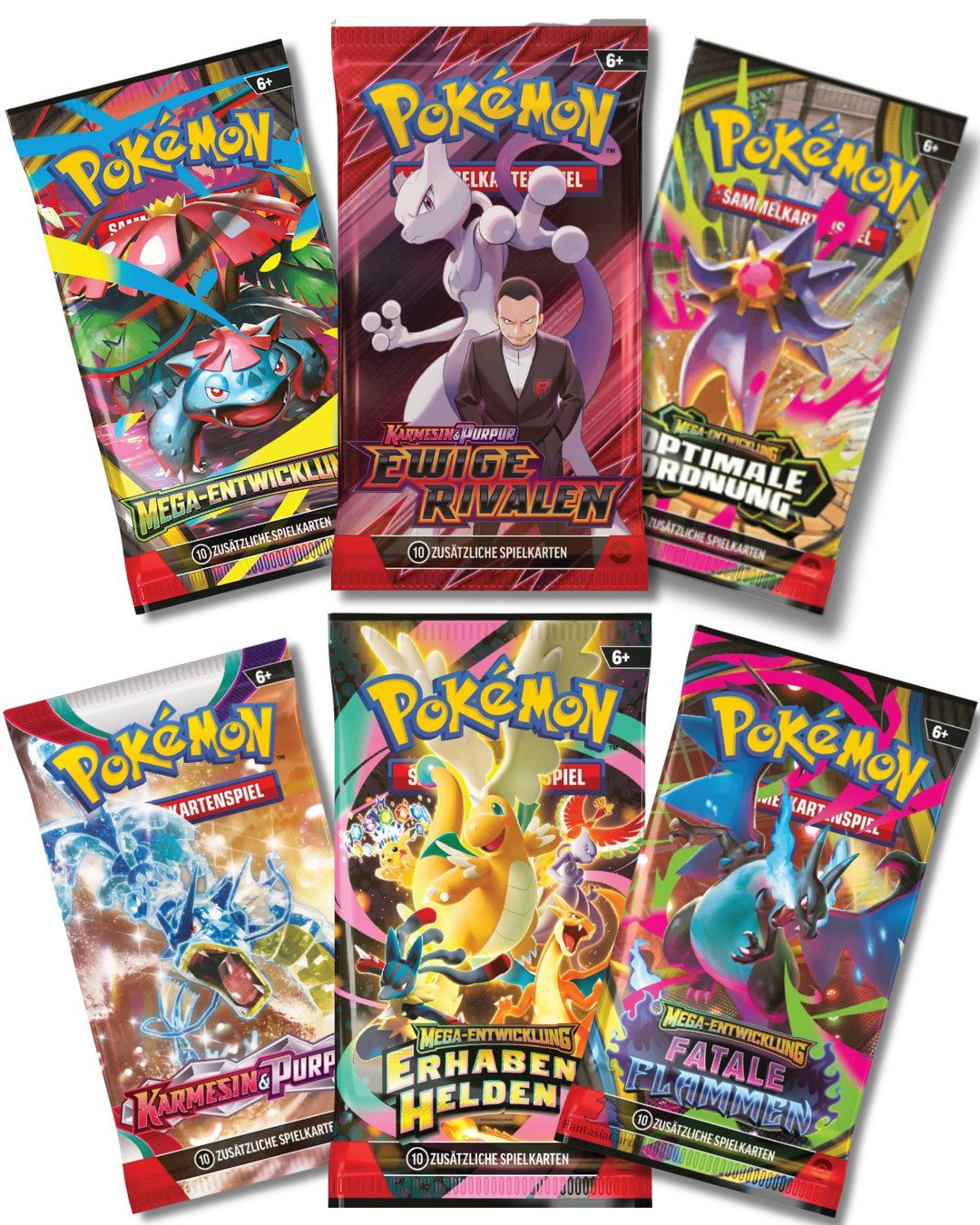 The Pokémon Company Sammelkarte Deutsche Pokemon Karten Booster Auswahl Erhabene Helden und co, Mega Entwicklungen, Reisegefährten & Stürmische Funken