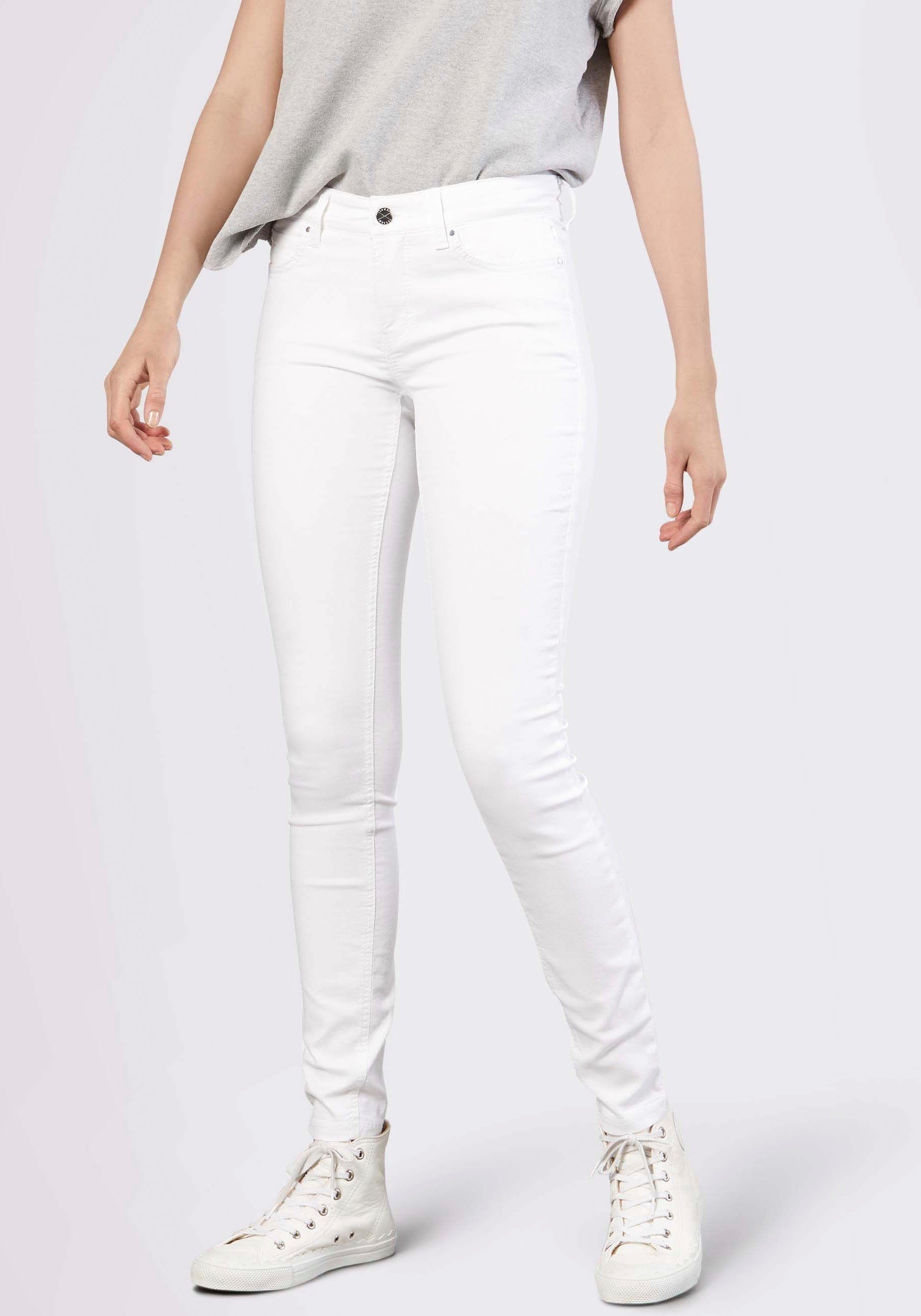 MAC Skinny-fit-Jeans Dream Skinny perfekten Hochelastische den Qualität für whitedenim sorgt Sitz