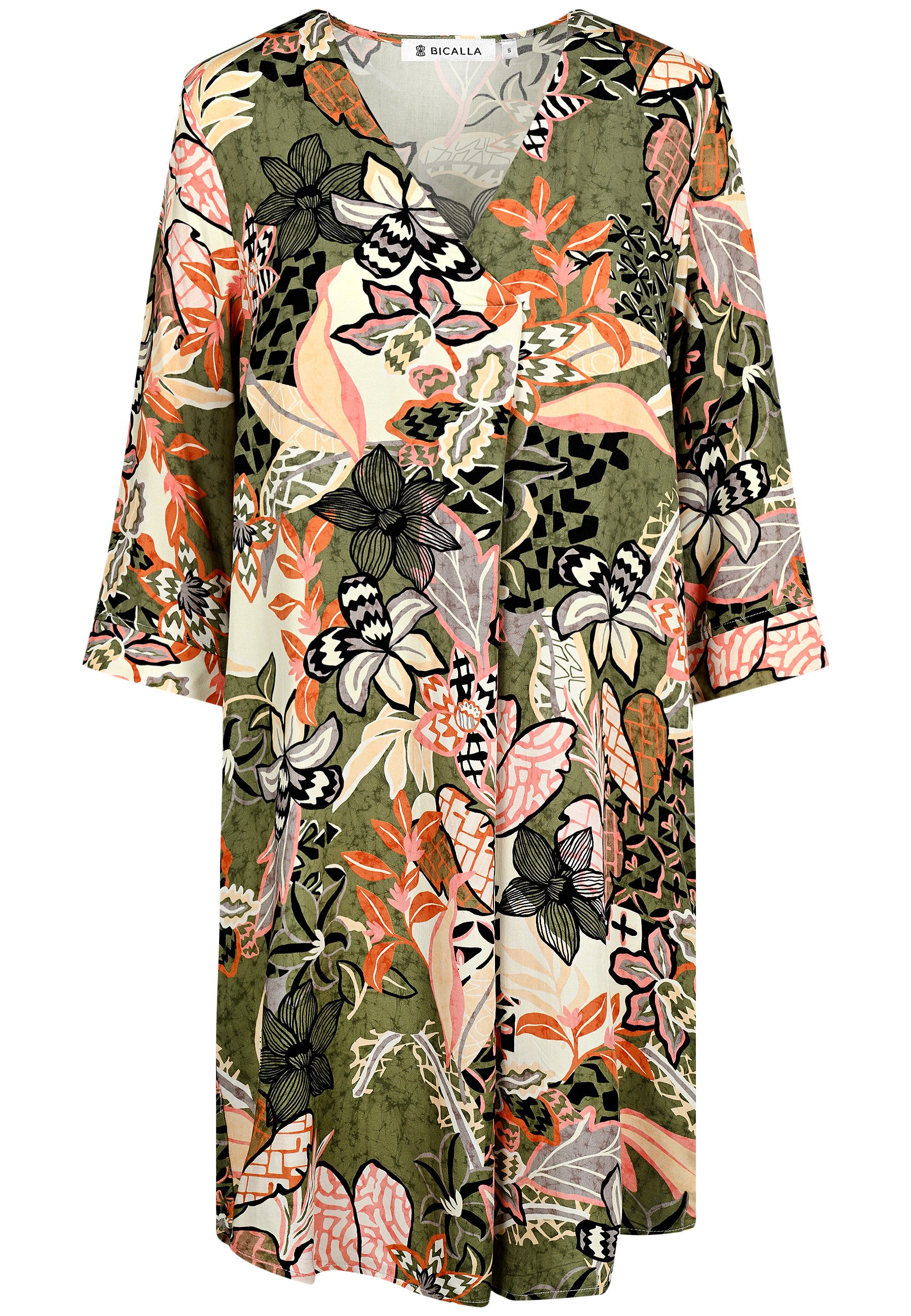 Midikleid Kleid mit Blumen-Print in Oliv-Rosé