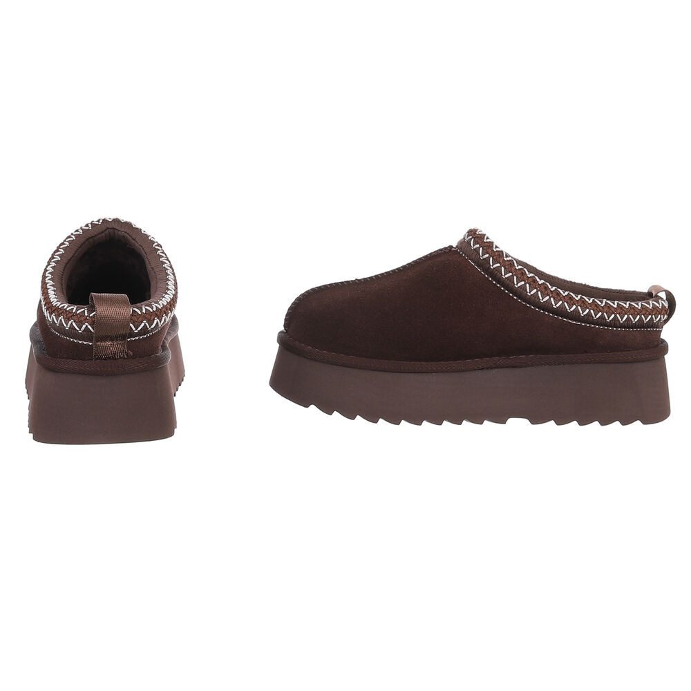Ital-Design Echtleder Damen Slip-on Plateau Clog mit Profilsohle Snowboots (92392436) Flach Stiefeletten in Braun – Bild 5 von 5
