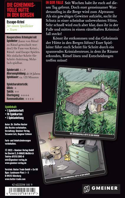 GMEINER Spiel Die geheimnisvolle Hütte in den Bergen, Krimispiel, Made in Germany