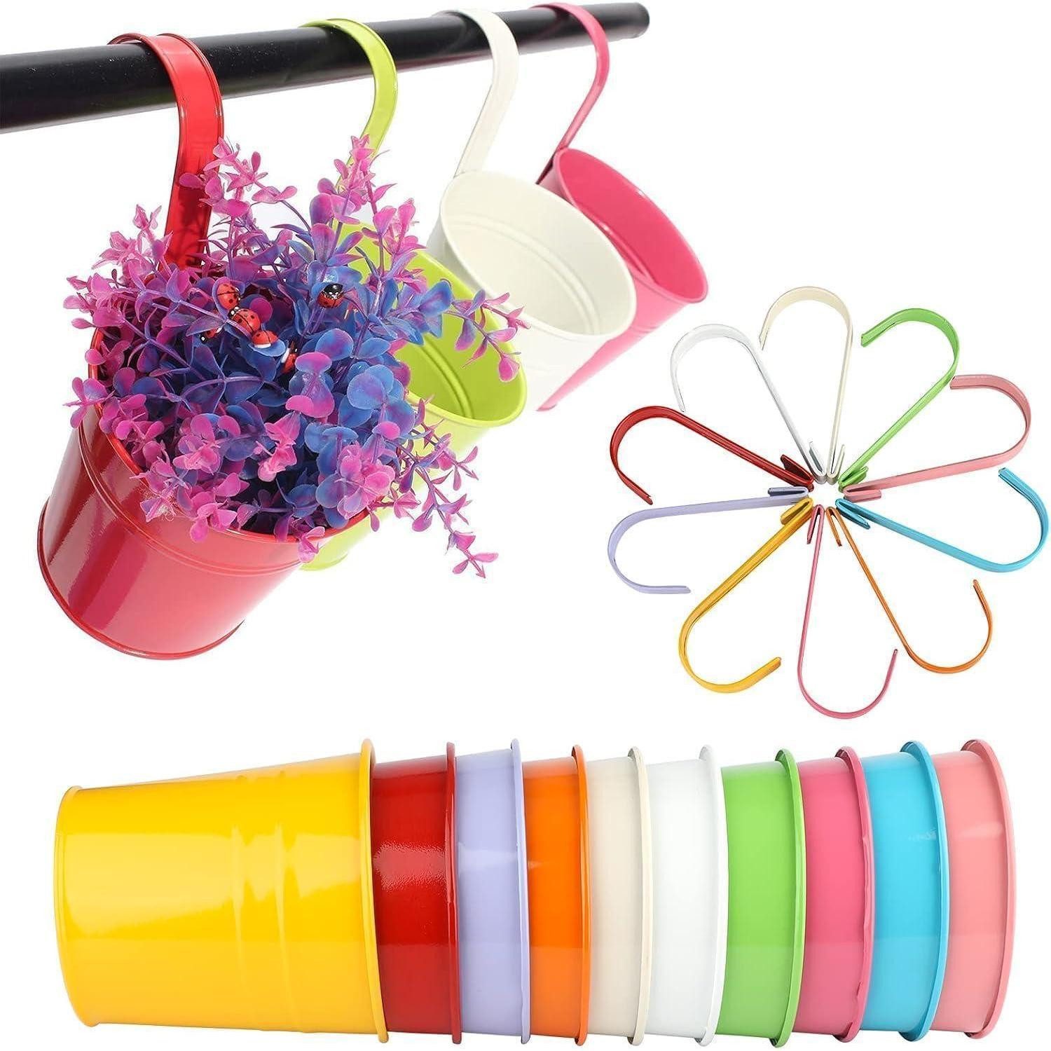 LuxusKollektion Blumentopf Blumentöpfe zum Aufhängen Metall Bunt 10Stück Garten Töpfe Balkon Zaun