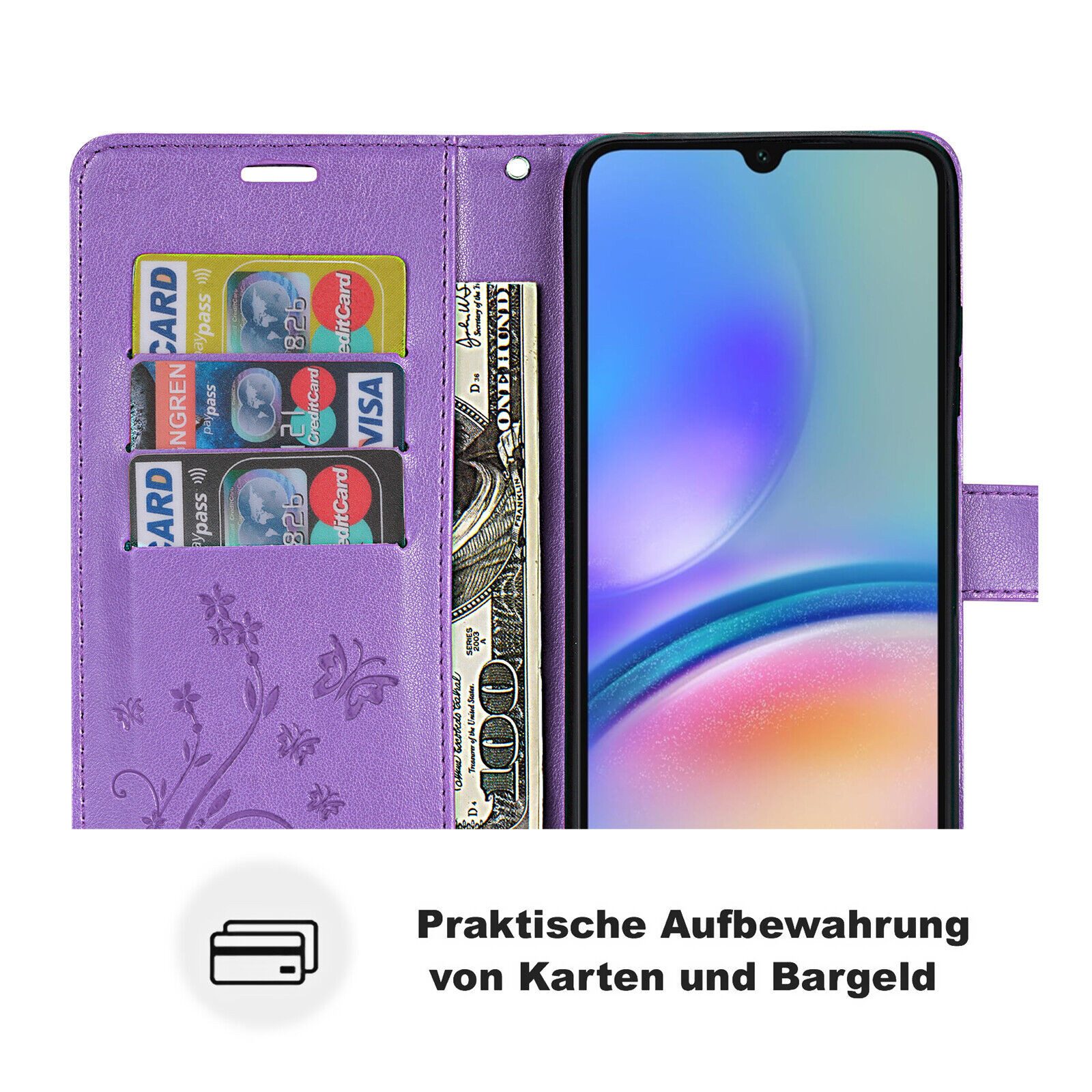 betterfon Handyhülle Handytasche für Samsung Galaxy A05s Klapphülle, Bookstyle-Hülle: Magnetverschluss 3 Kartenfächer & Standfunktion – Bild 5 von 5