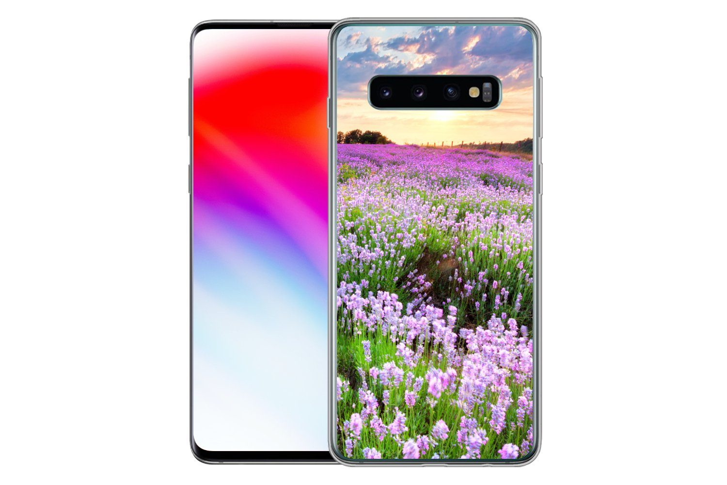 MuchoWow Handyhülle für Samsung Galaxy S10 Blumen - Lavendel - Lila - Himmel - Sonnenunter, Phone Case, Silikon, Schutzhülle Dünn