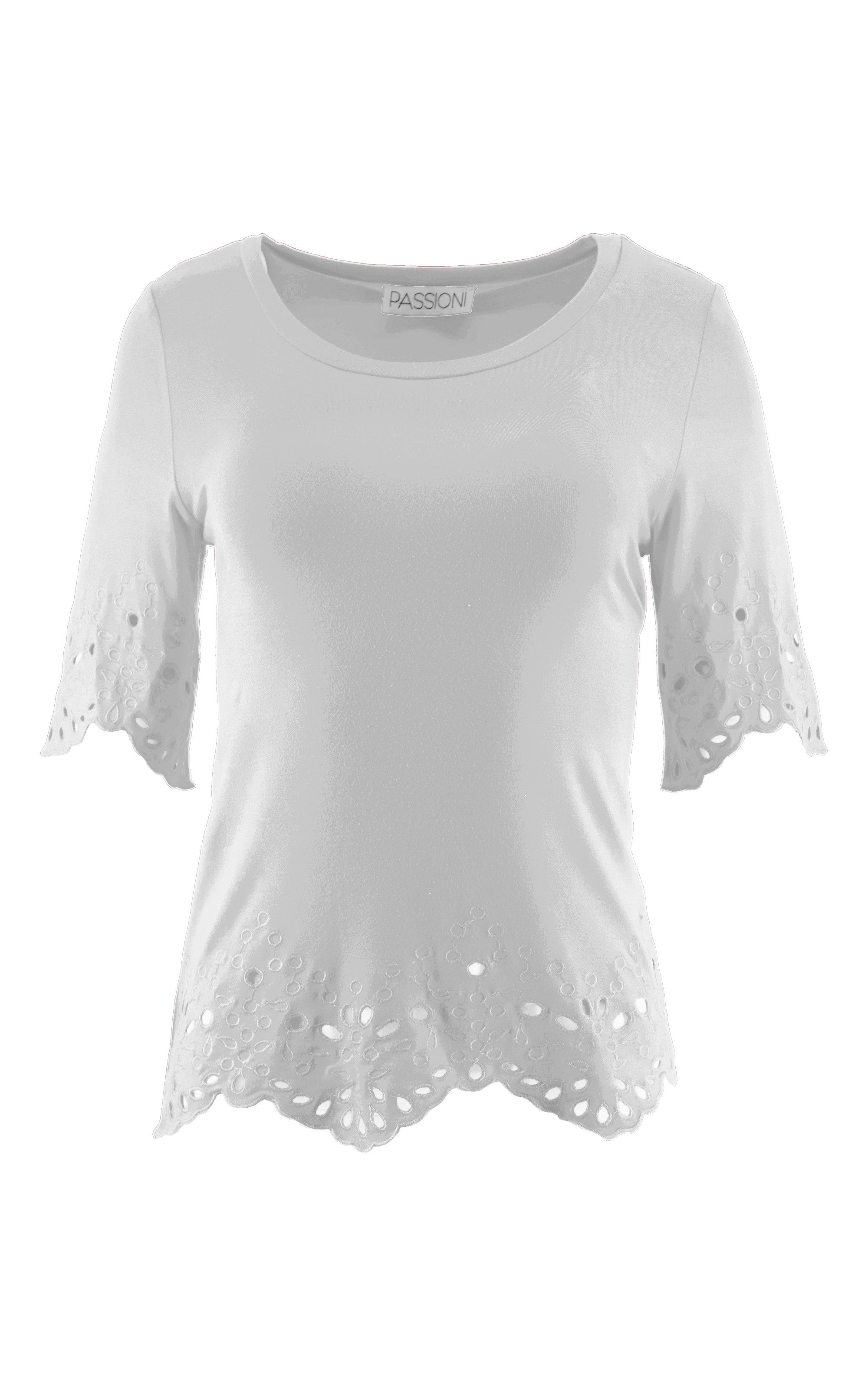 Passioni T-Shirt Kurzarm mit Broderie-Anglaise-Details günstig online kaufen