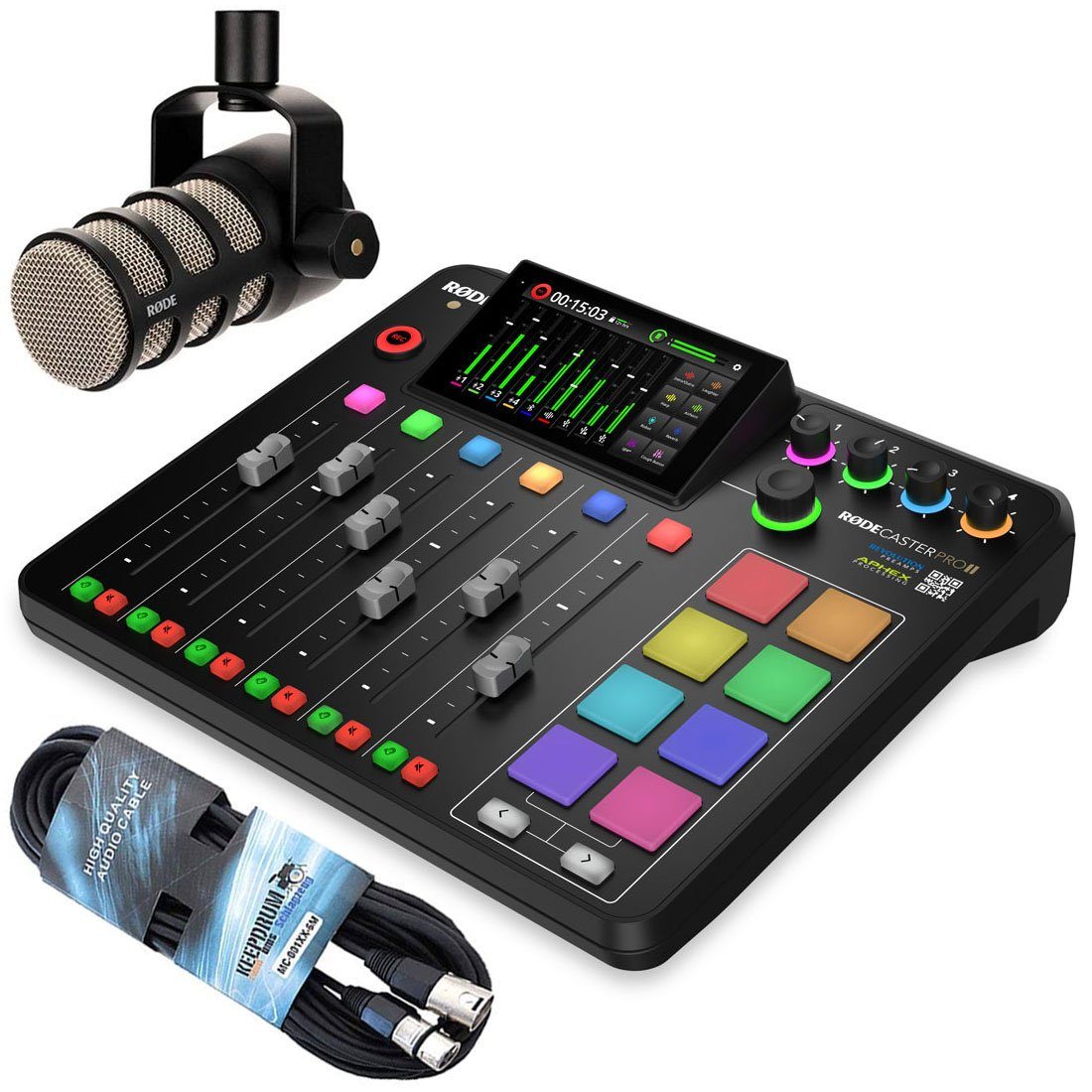 RØDE Rode Rodecaster Pro II Station mit Podmic mit Kabel Digitales Aufnahmegerät (Dual USB-Audio Interface)