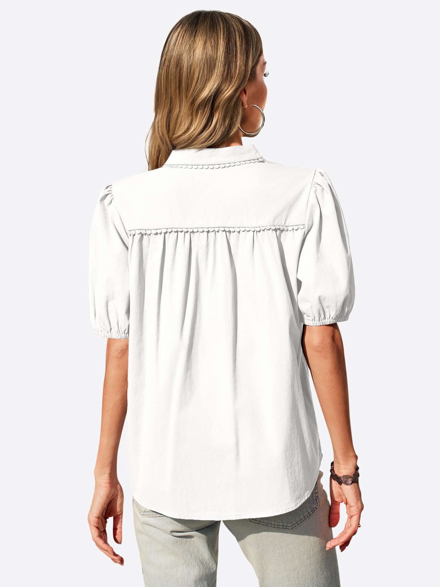 Imily Bela Blusentop Damen Bluse mit Puffärmeln und Falten (Packung, 1-tlg., 1per-Pack) Stehkragen