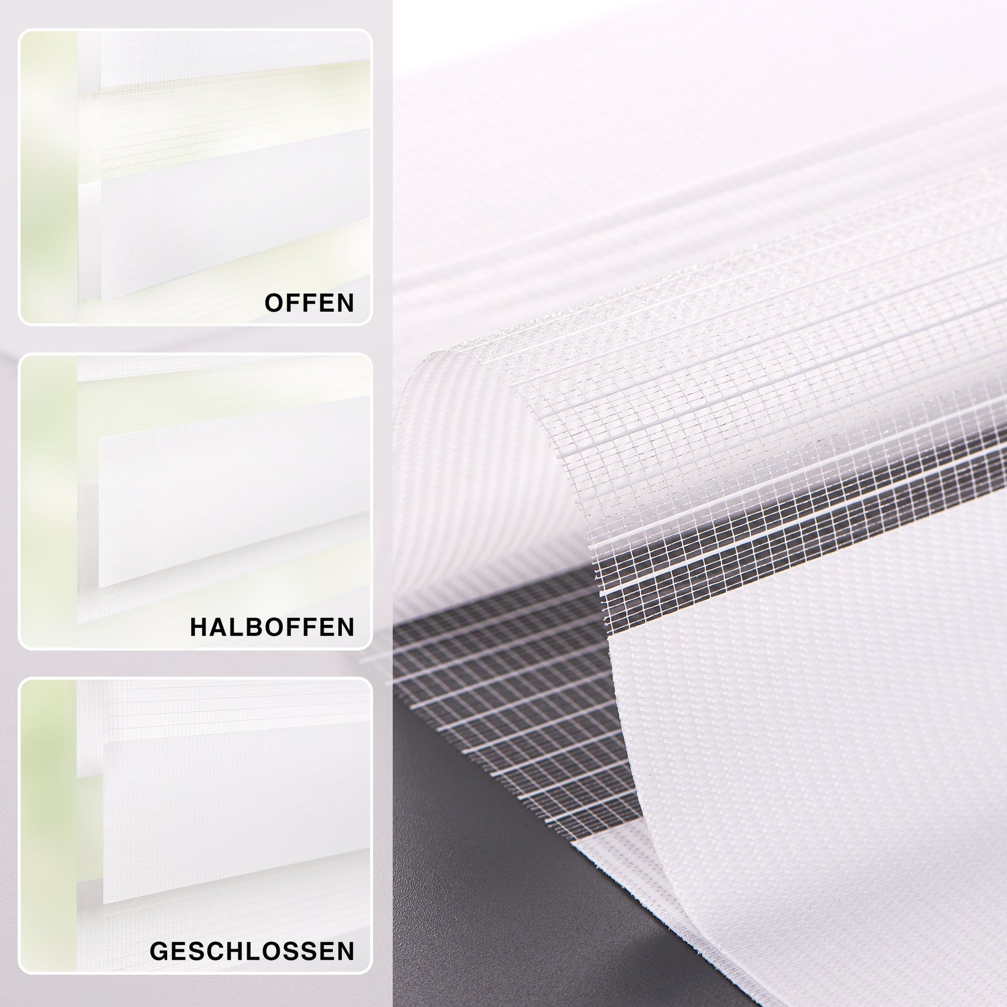 Doppelrollo Premium Doppelrollo / Duo Rollo, 80 x 175 cm, weiß, Victoria M., blickdicht, ohne Bohren, freihängend, verschraubt, Lichtdurchlässig und verdunkelnd mit Kettenzug Wand- o. Deckenmontage