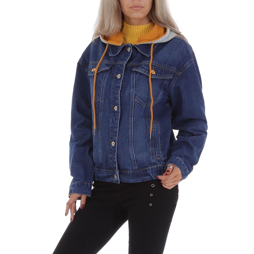 Ital-Design Jeansjacke Damen Freizeit Kapuze (abnehmbar) Jeansjacke in Blau