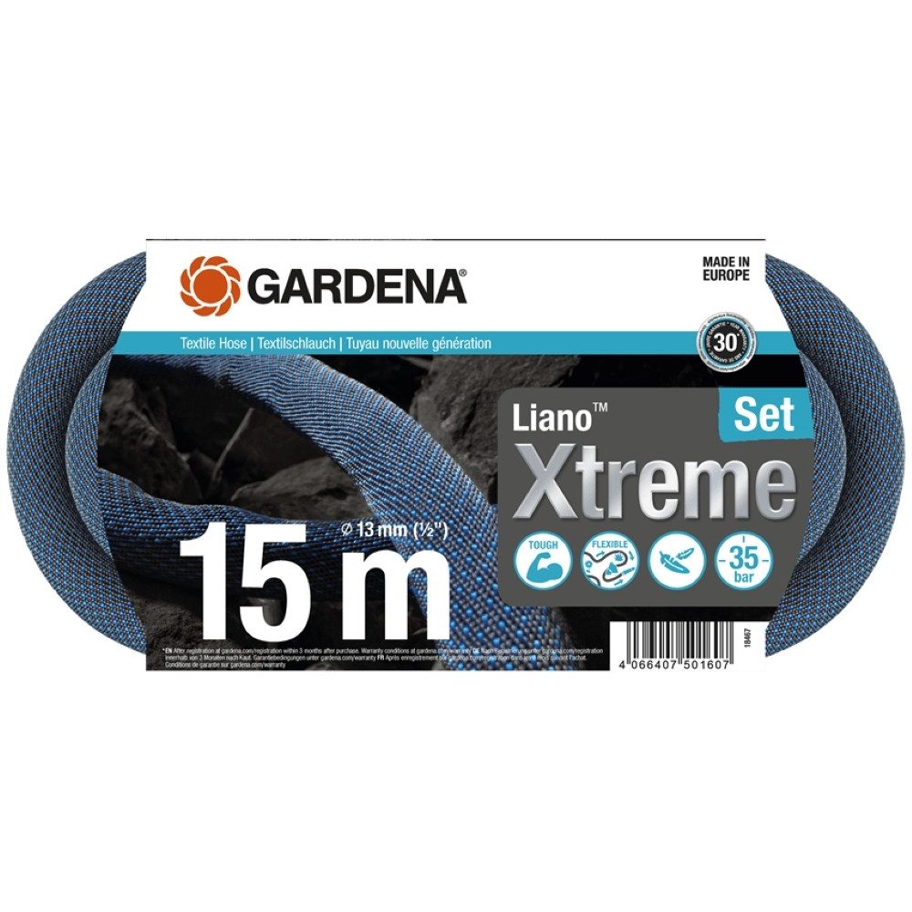 GARDENA Gartenschlauch Gardena Liano Xtreme Schlauch Set 15m für Gärten., Leicht und flexibel, UV- und frostbeständig, (Schlauch Set)