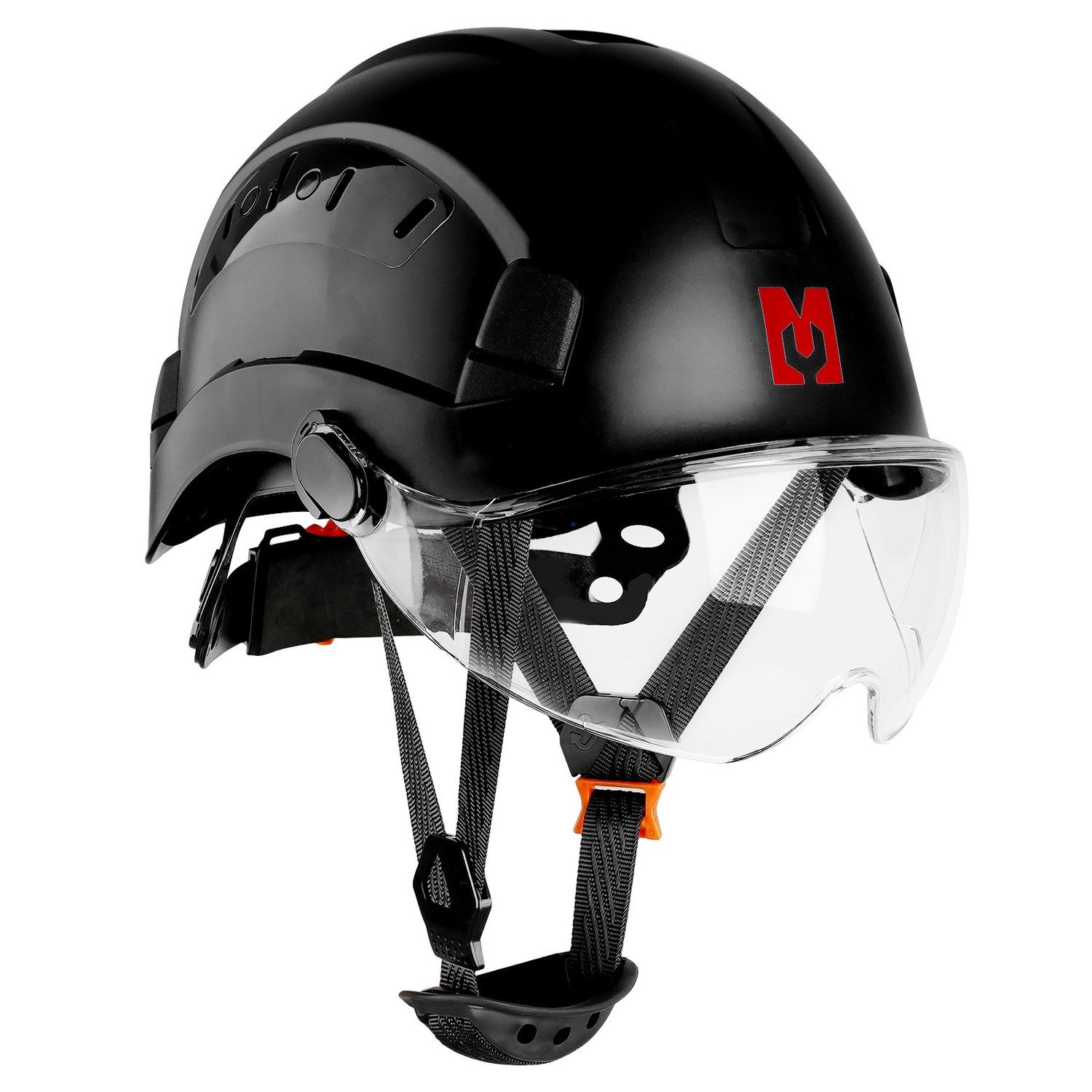 Mustbau Schutzhelm EN397 Schutzhelme mit Schweißband und Visier, 53 bis 63cm Verstellbarer Kopfumfang, strapazierfähiges ABS-Material