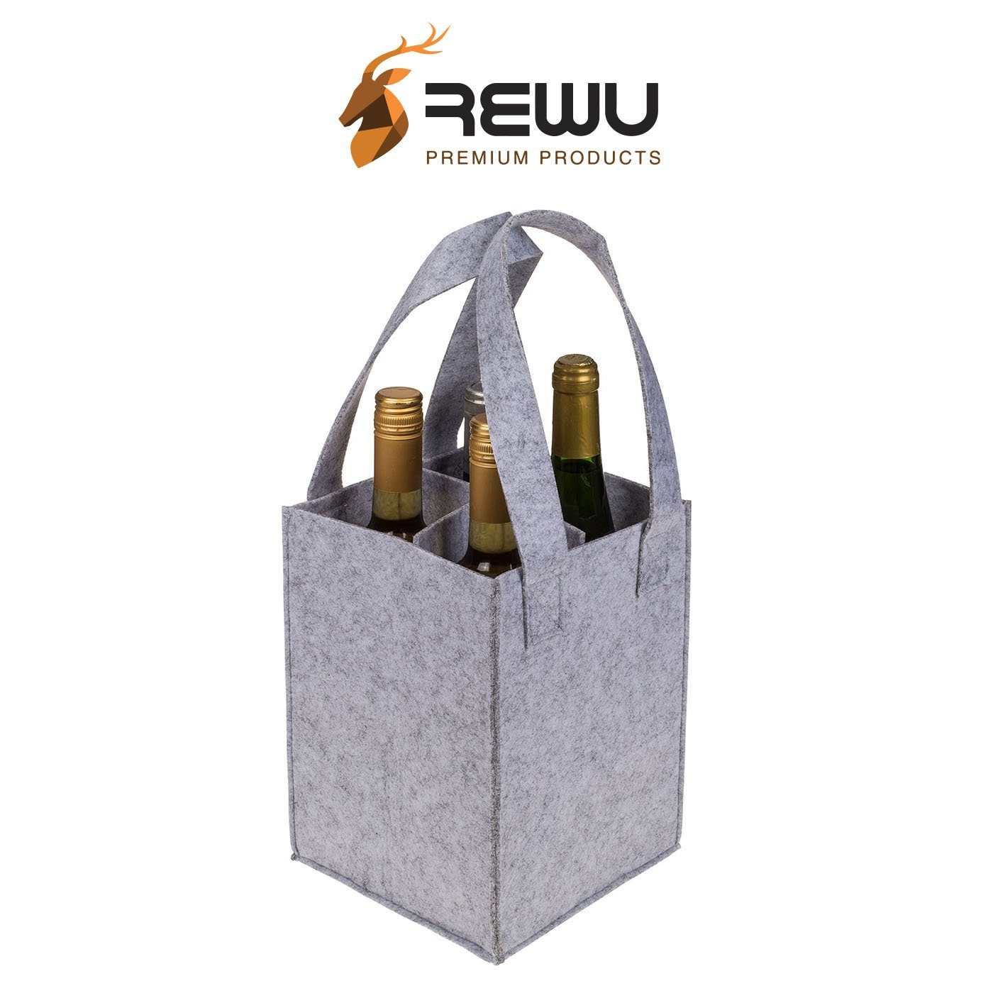 Grau Flaschen Filz-Taschen 4 ReWu für Flaschenträger