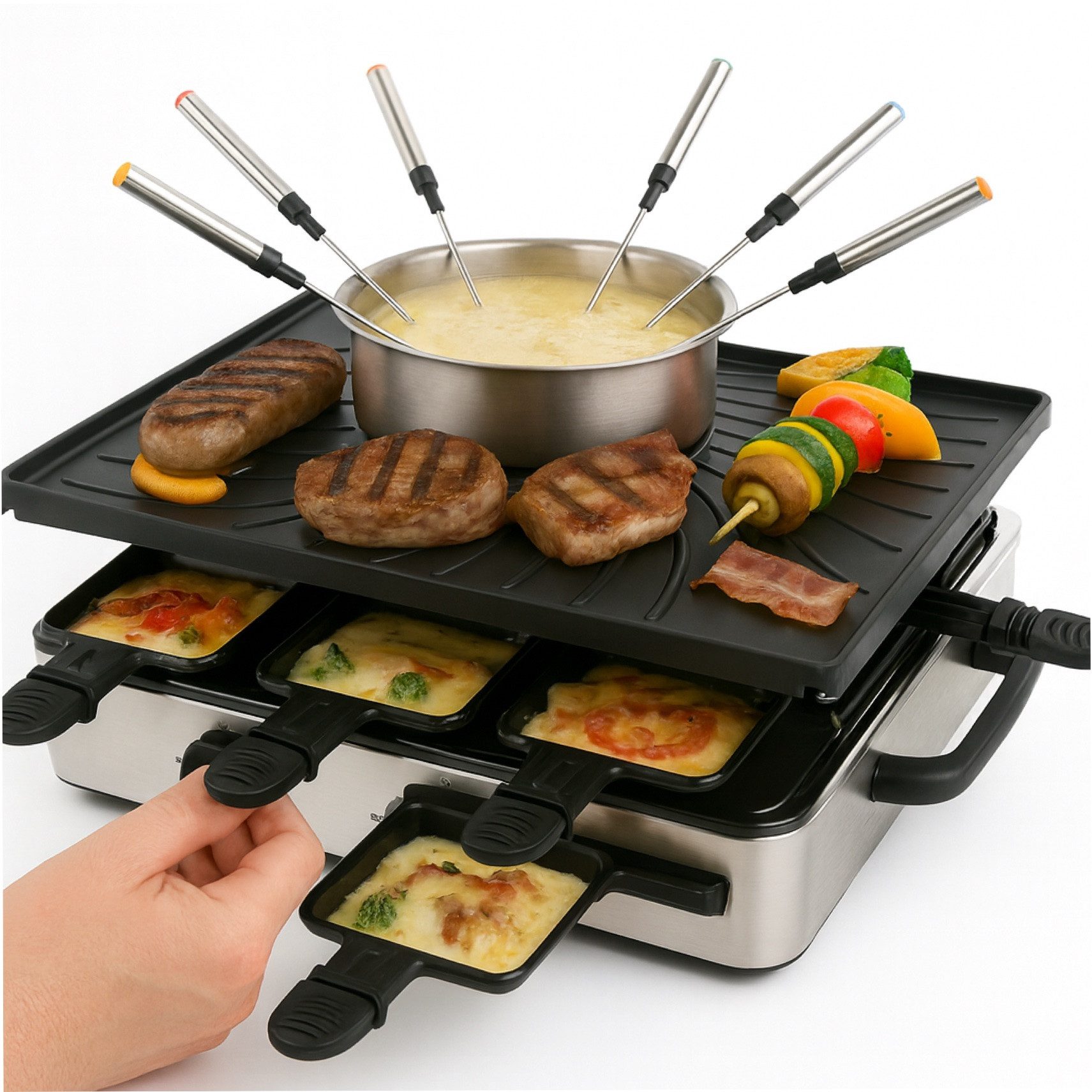 Everhomely® Raclette 8 Personen Set Raclette Grill - Mit Grillplatte, 8 Raclettepfännchen, 1400,00 W, mit Grillplatte