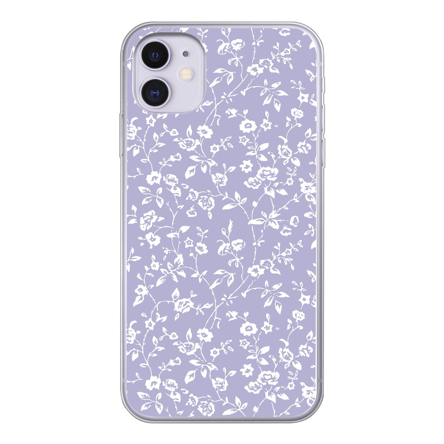 MuchoWow Handyhülle für Apple iPhone 11 Florales Muster - Lila - Weiß - Blumen, Smartphone-Bumper, Print, Handy Schutzhülle Dünn