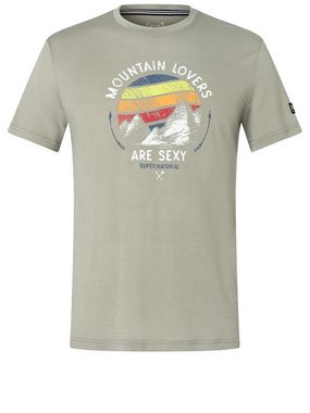 SUPER.NATURAL T-Shirt für Herren, Merino NORTHERN LIGHTS Berg Motiv, bunt