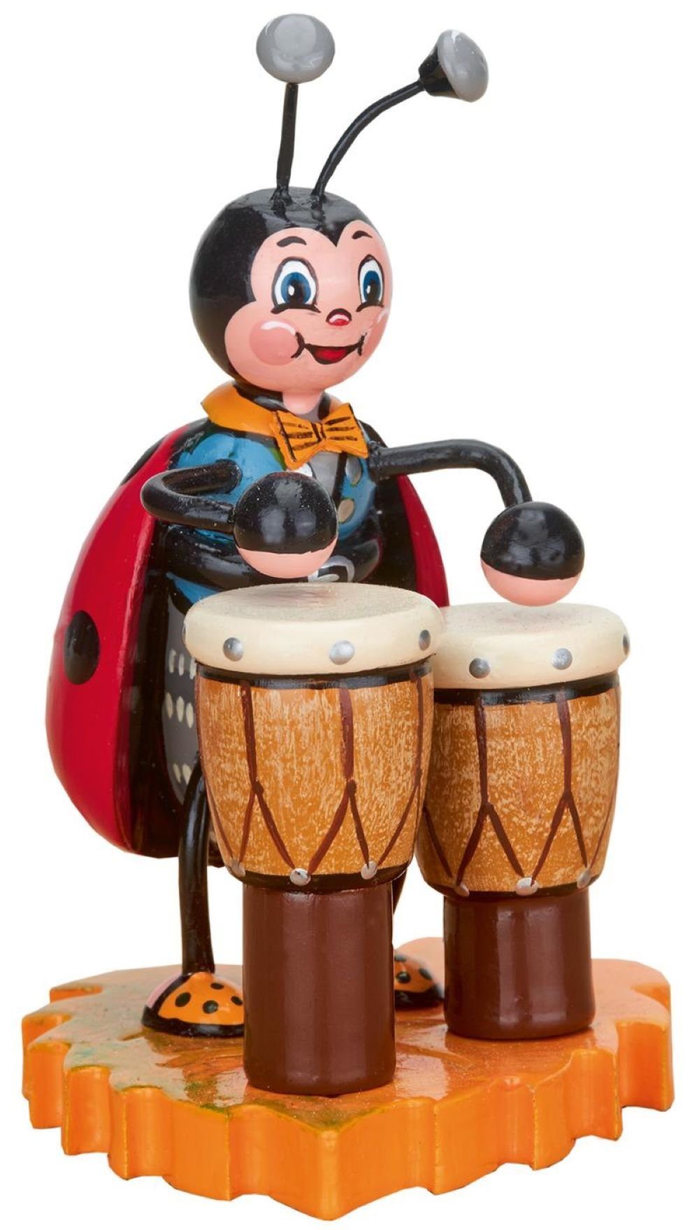 Original Hubrig (Hubrig Volkskunst GmbH) Sammelfigur Marienkäfer mit Bongo, Höhe 8cm, Handwerkskunst original Erzgebirge