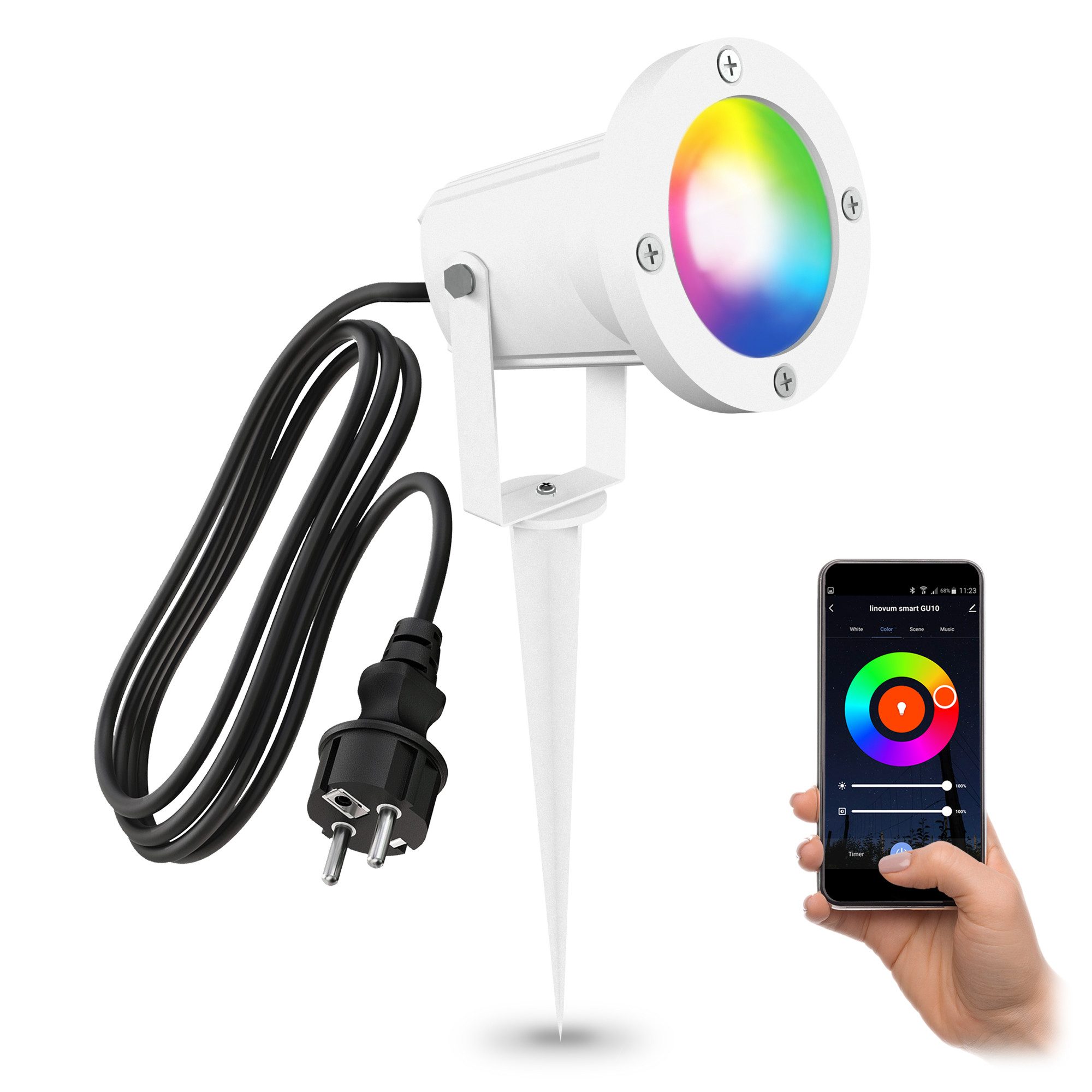 linovum LED Gartenstrahler CARI Erdspiess Gartenstrahler mit LED SMART GU10 WLAN IP65 Spot, Smart