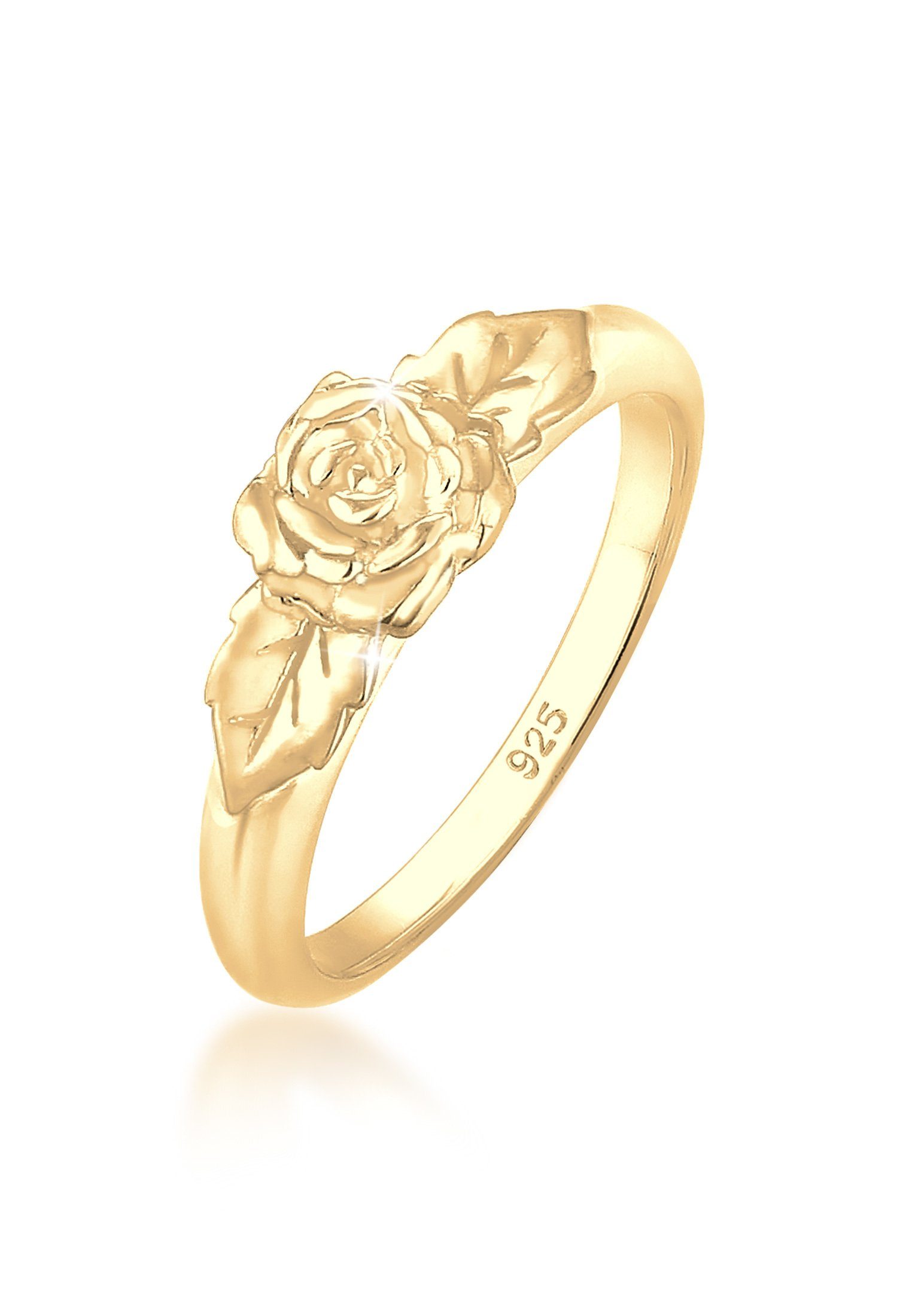 925 Silber Look Fingerring Vintage Elli Trend Rosenblüte Gold Blume