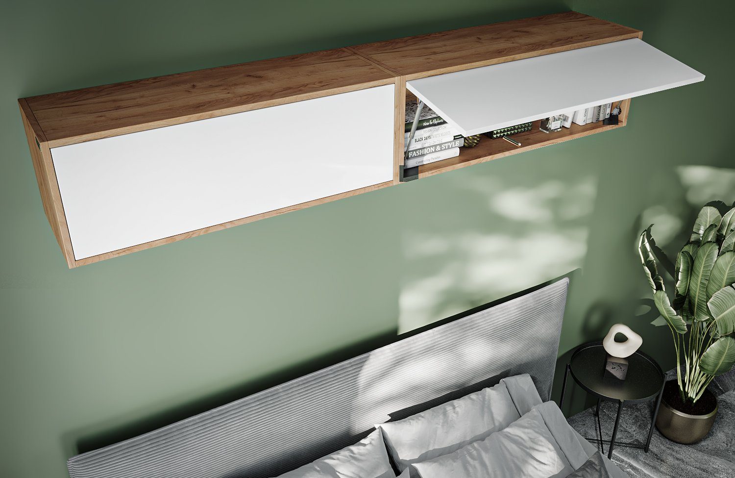 Wohnzimmer für Flur Hängeschrank eiche-weiß Bad, Room Küchenschrank, Platan 100x35x35cm, Wandschrank