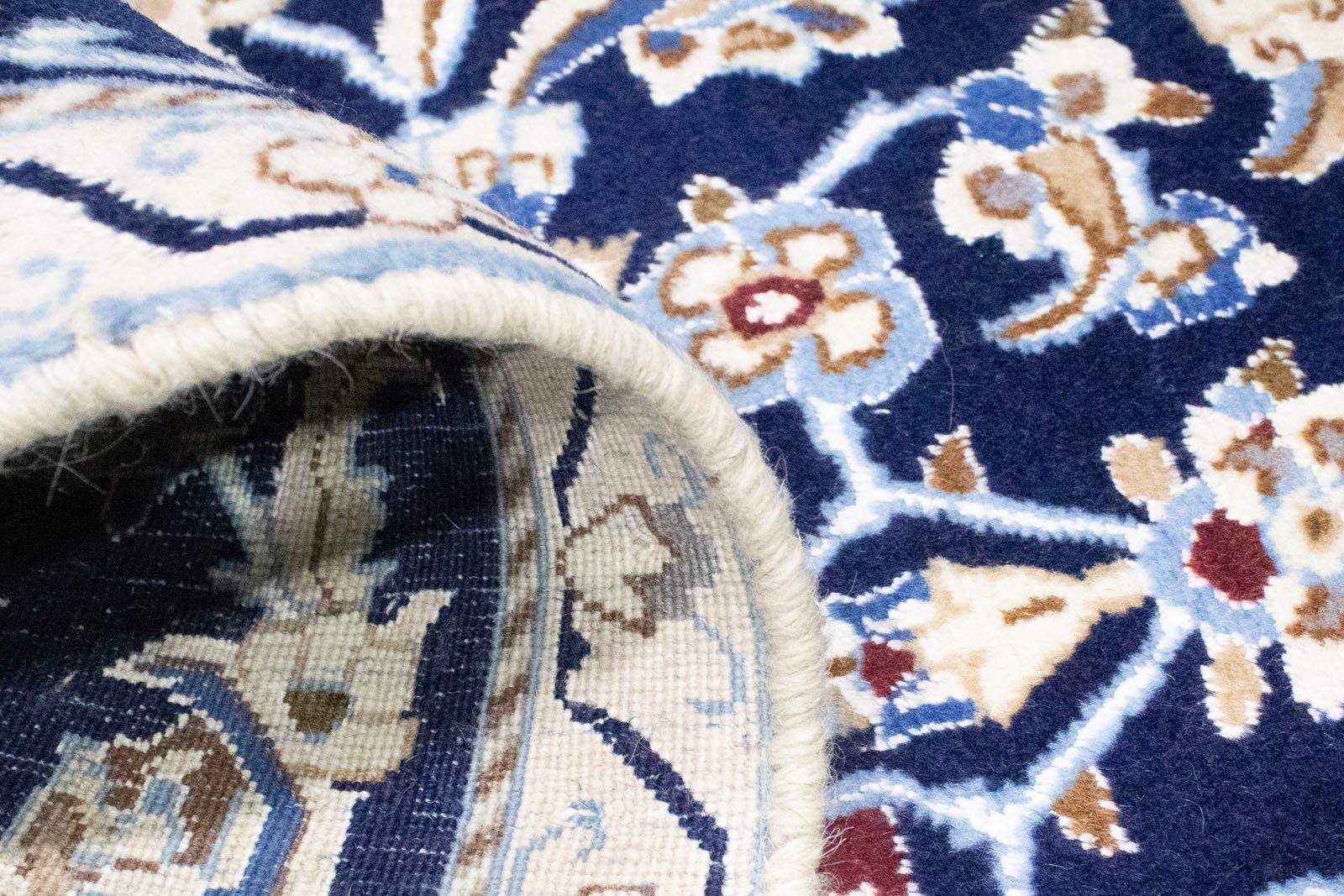 Nain Wollteppich handgeknüpft dunkelblau, 7 Teppich morgenland, Höhe: rechteckig, 9la mm